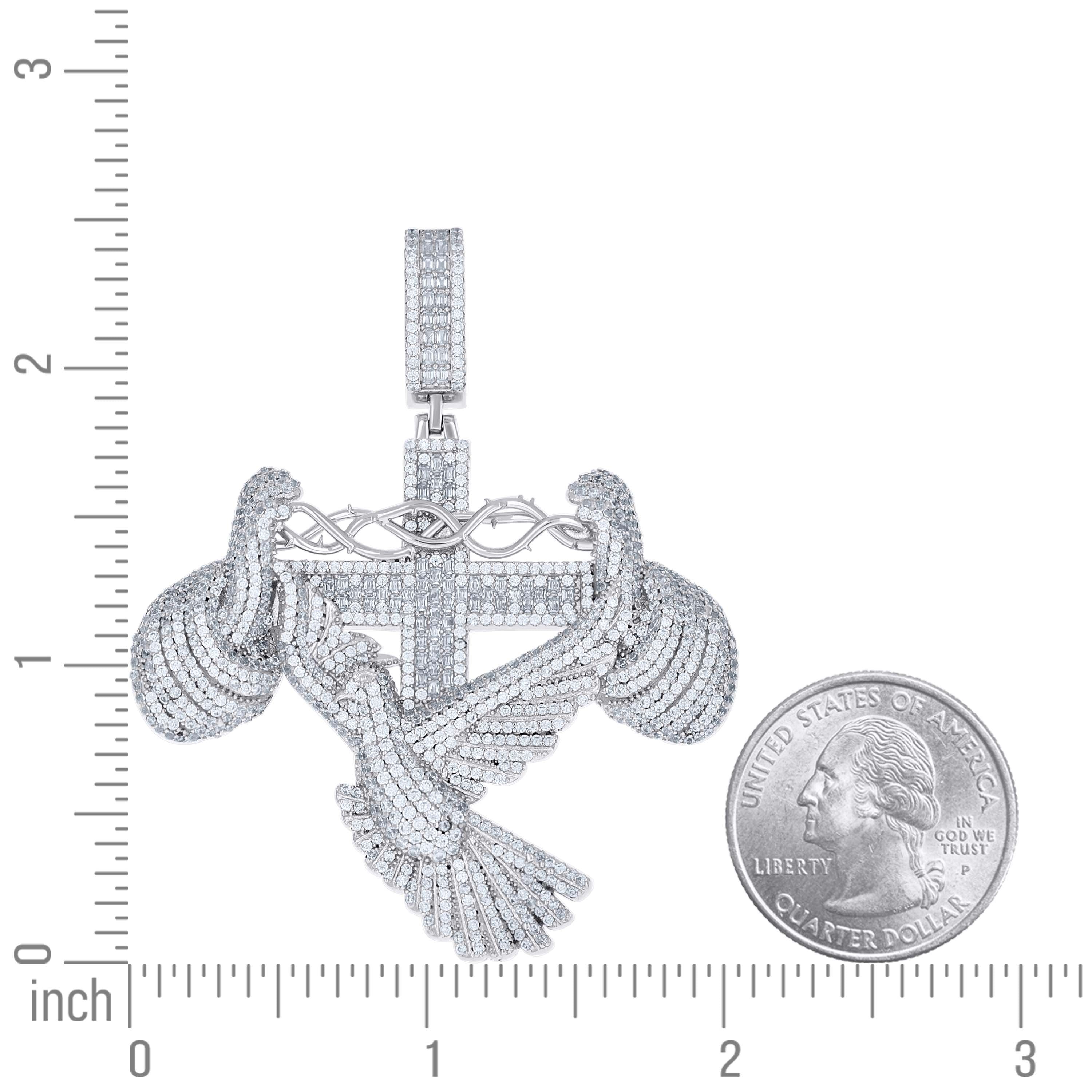 925 Sterling Silver Mens Cubic-Zirconia Pigeon Cross Religious Pendant