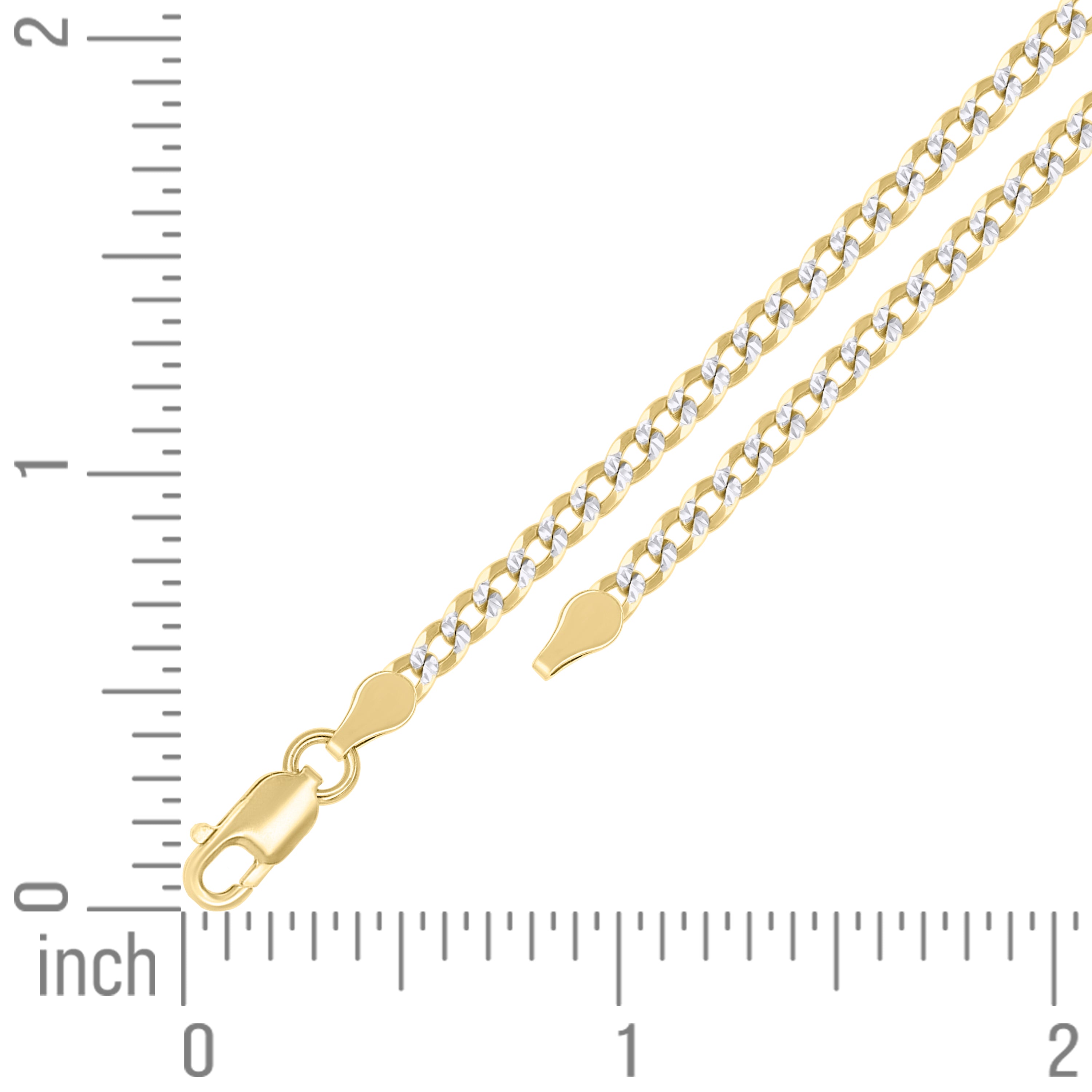 925 Sterling Silver Solid Super Flat Cuban Chain Two-tone 080 2.8mm