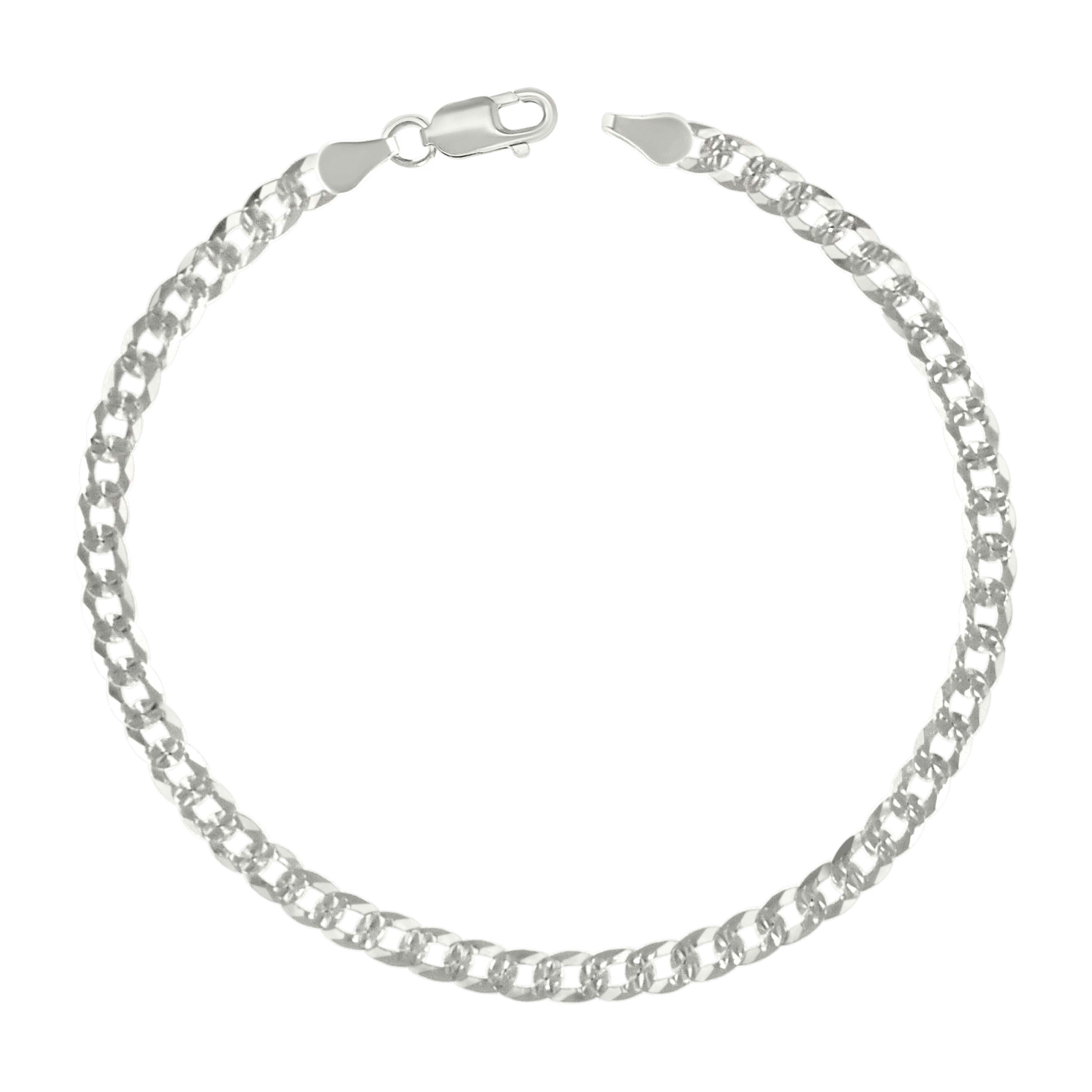 925 Sterling Silver Solid Pave Super Flat Cuban Chain Silver 080 3mm