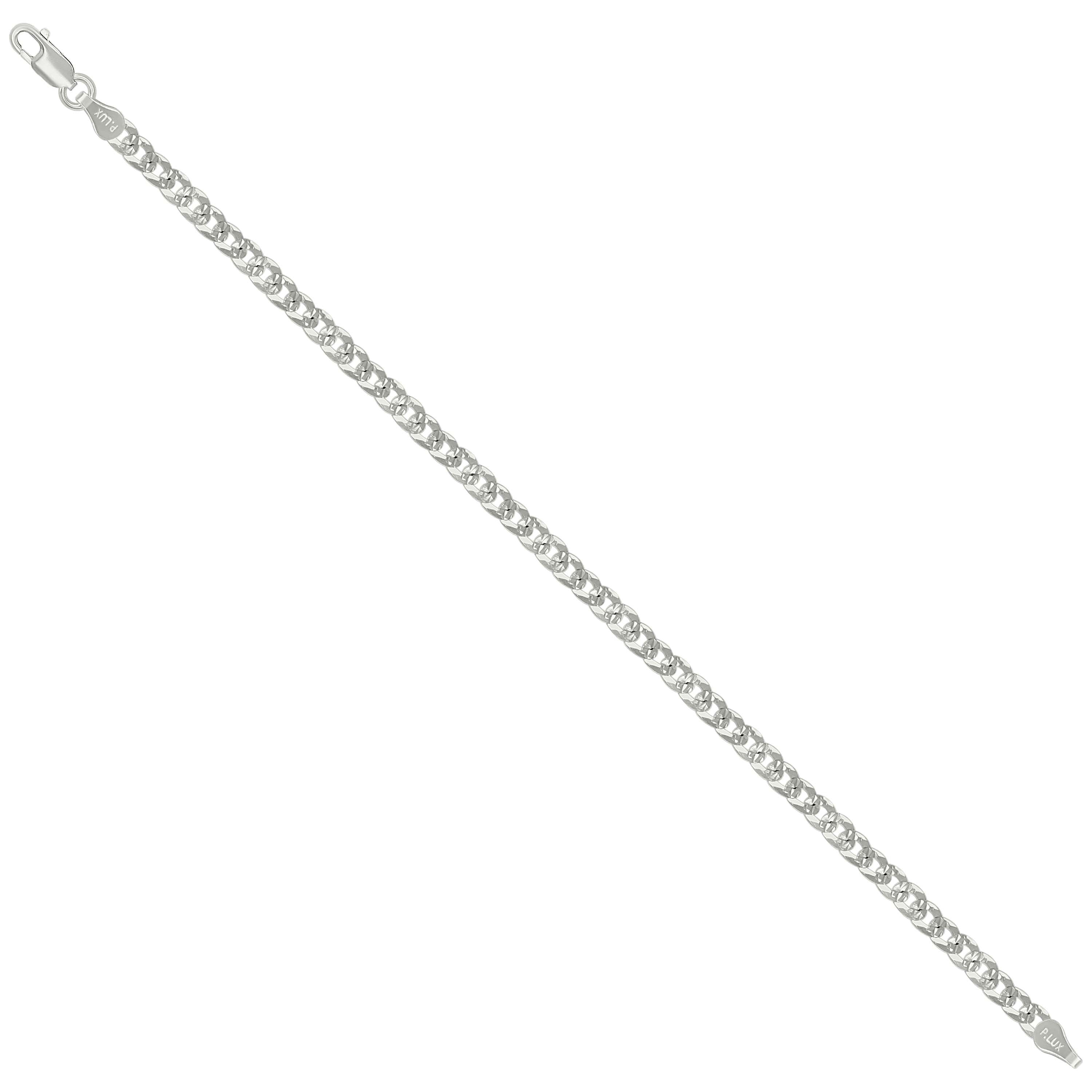 925 Sterling Silver Solid Pave Super Flat Cuban Chain Silver 080 3mm