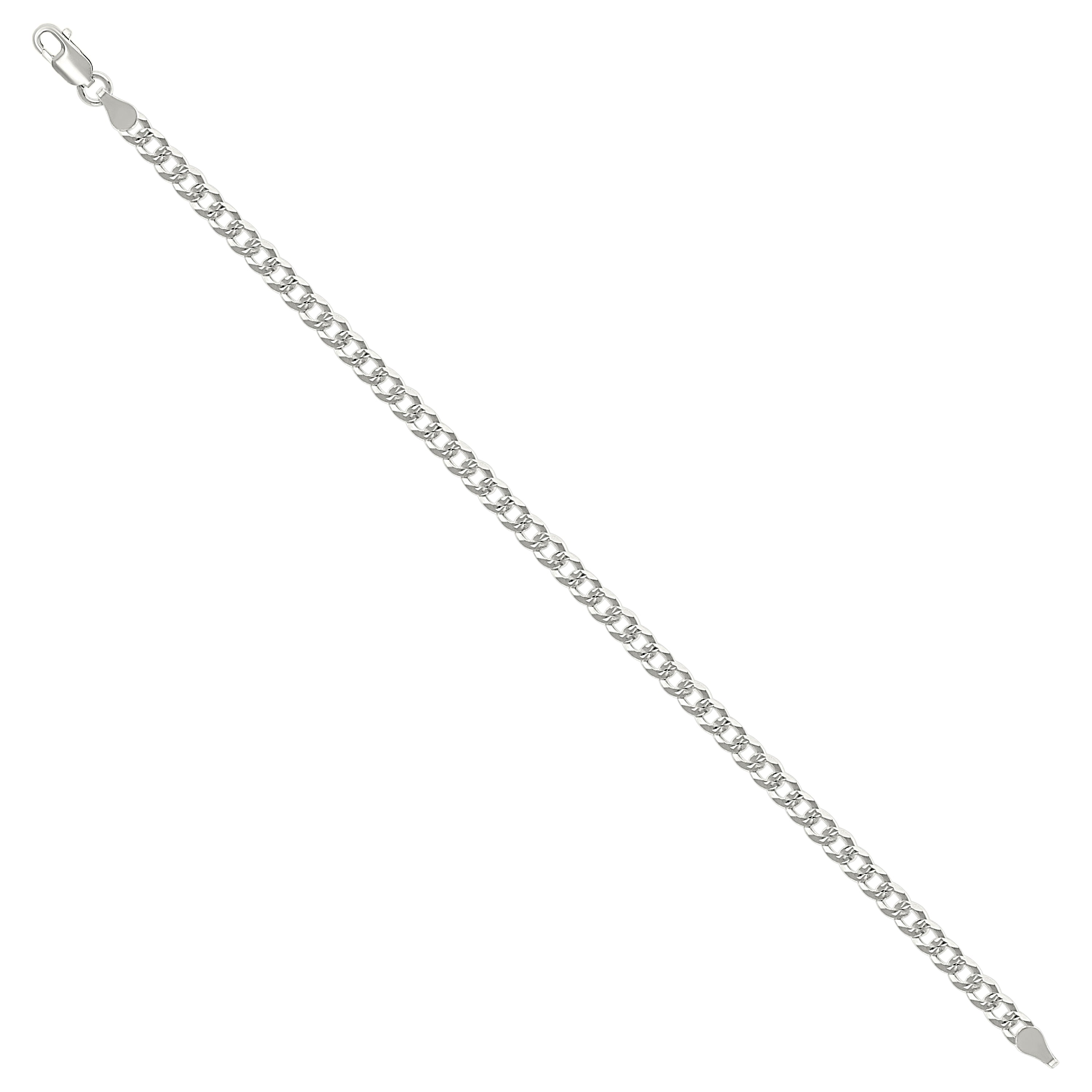 925 Sterling Silver Solid Pave Super Flat Cuban Chain Silver 080 3mm