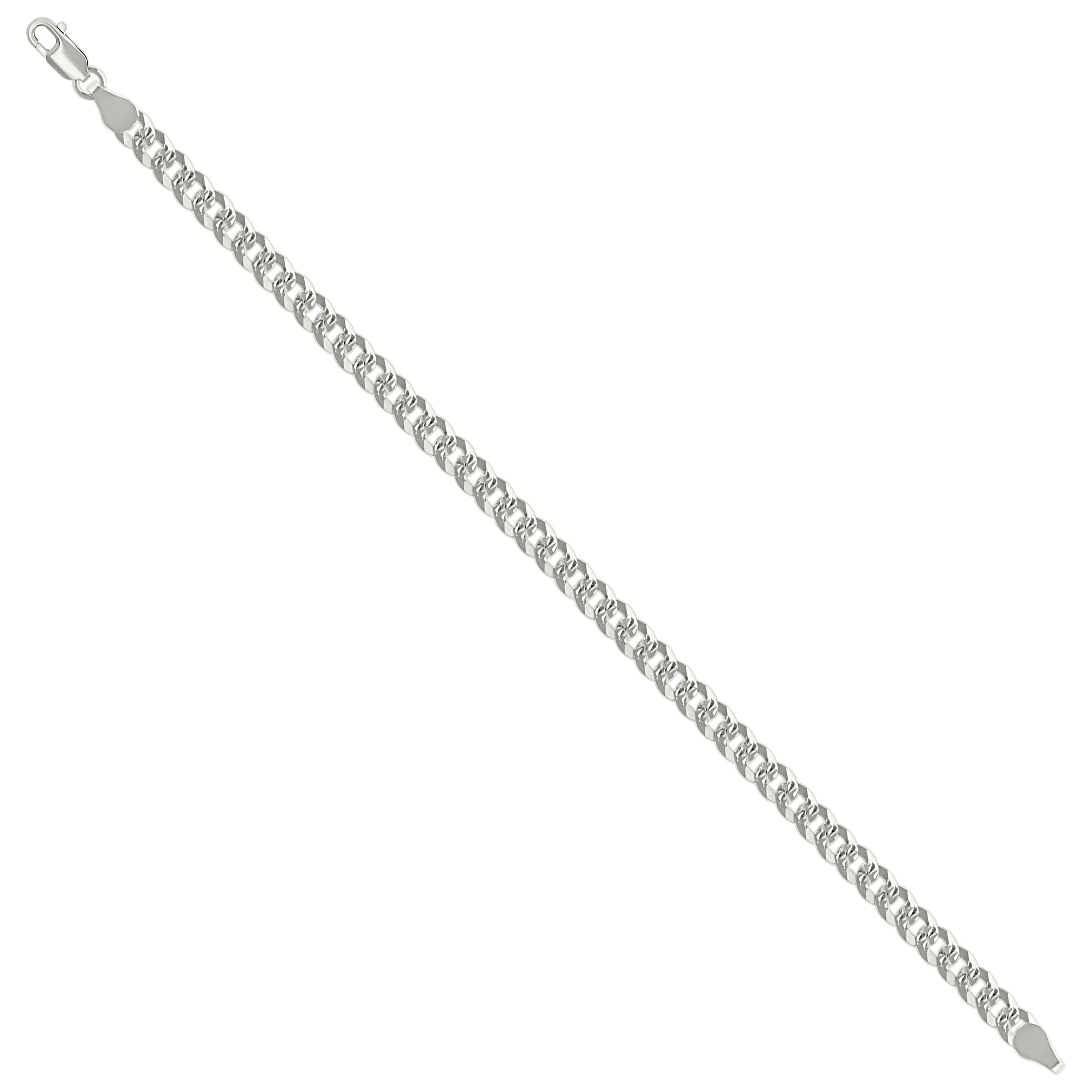 925 Sterling Silver Solid Pave Super Flat Cuban Chain Silver 080 3mm