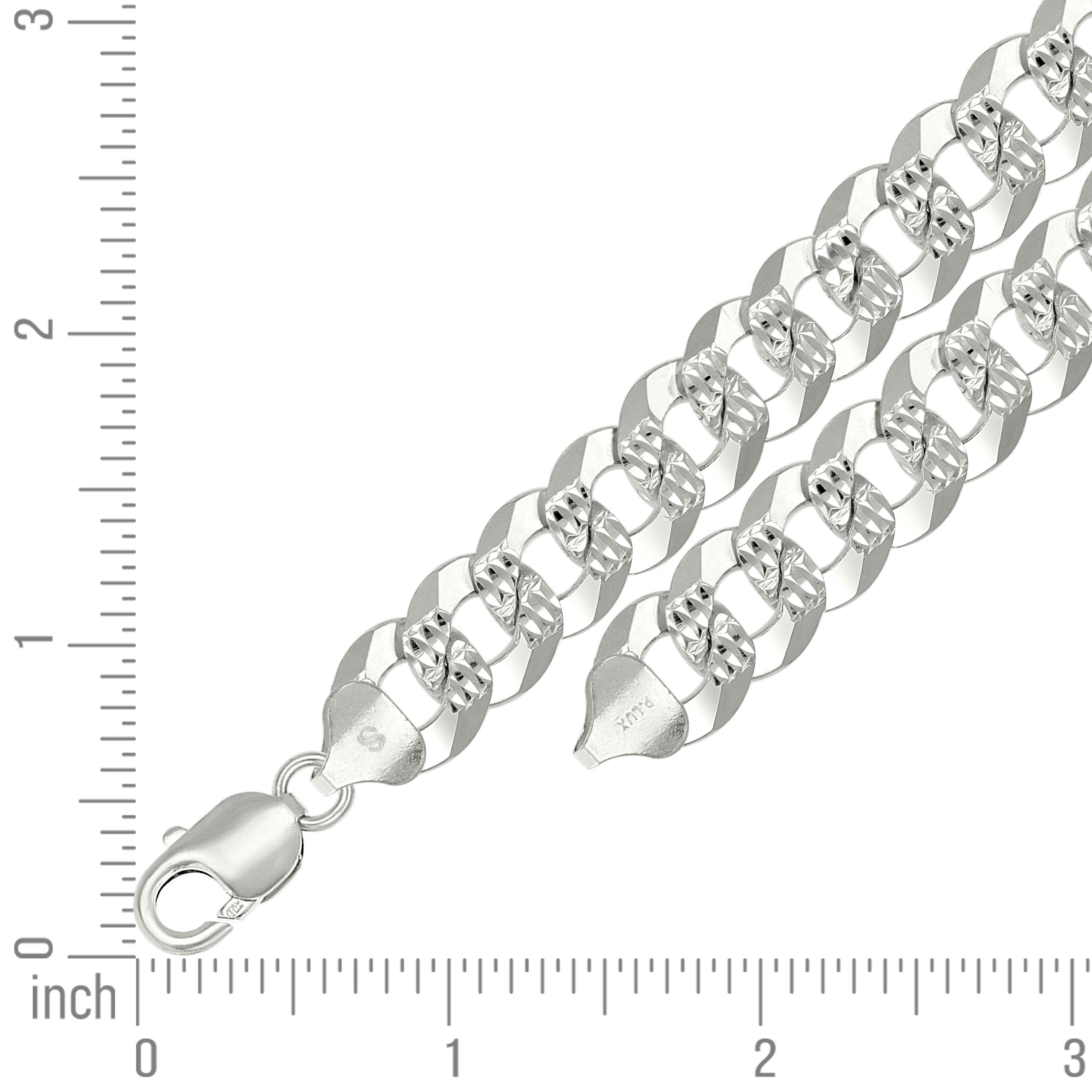 925 Sterling Silver Solid Pave Super Flat Cuban Chain Silver 080 3mm