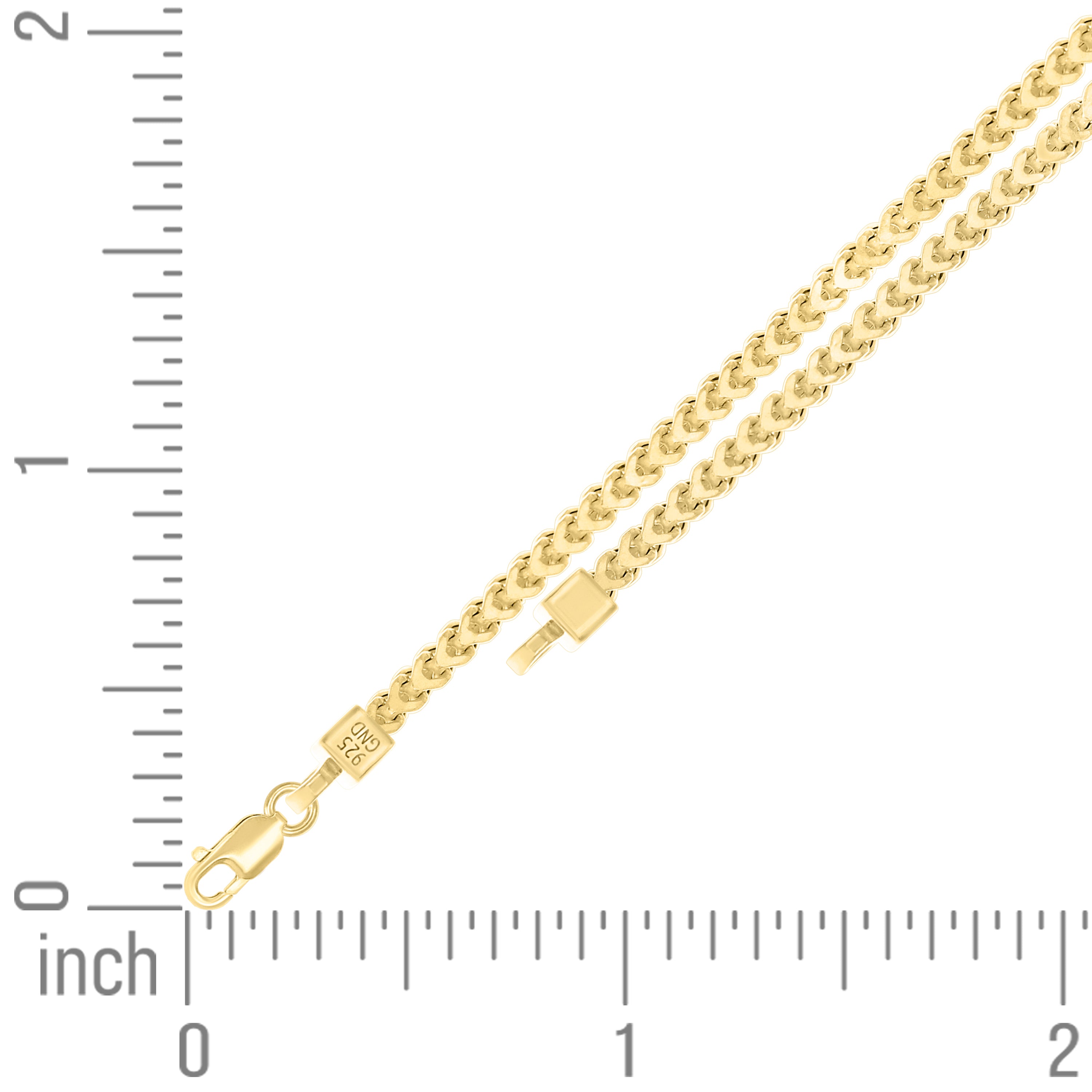 925 Sterling Silver Hollow Franco Chain Yellow 070 2.5mm