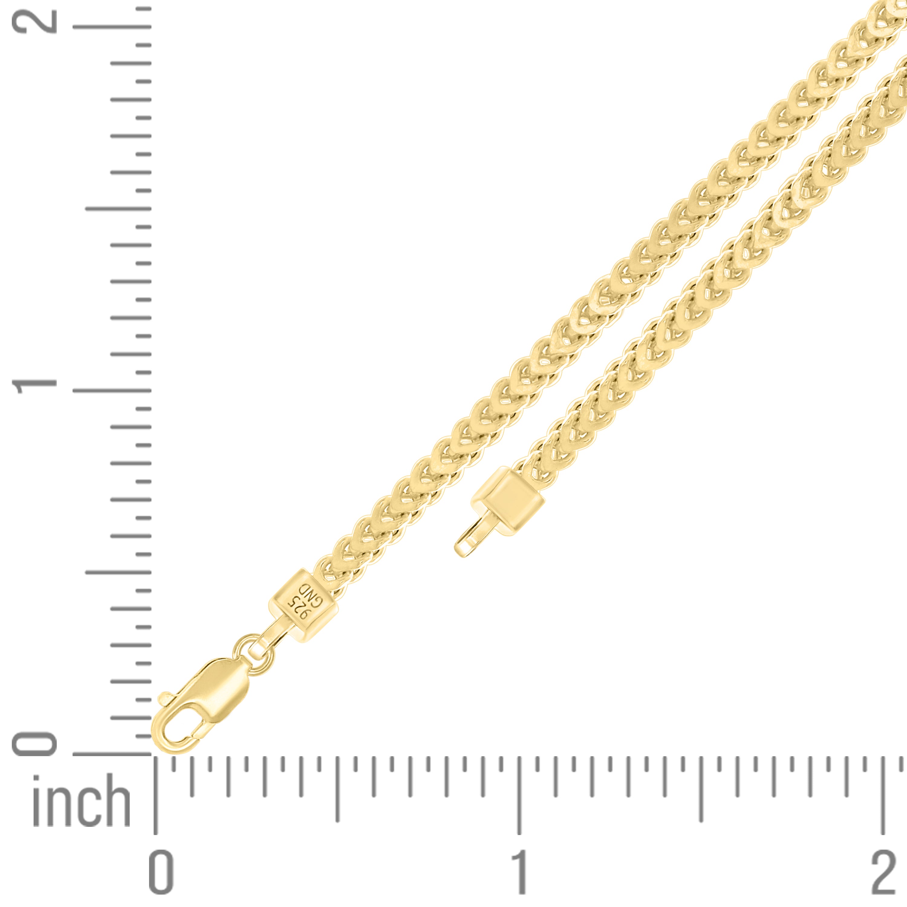 925 Sterling Silver Hollow Franco Chain Yellow 070 2.5mm