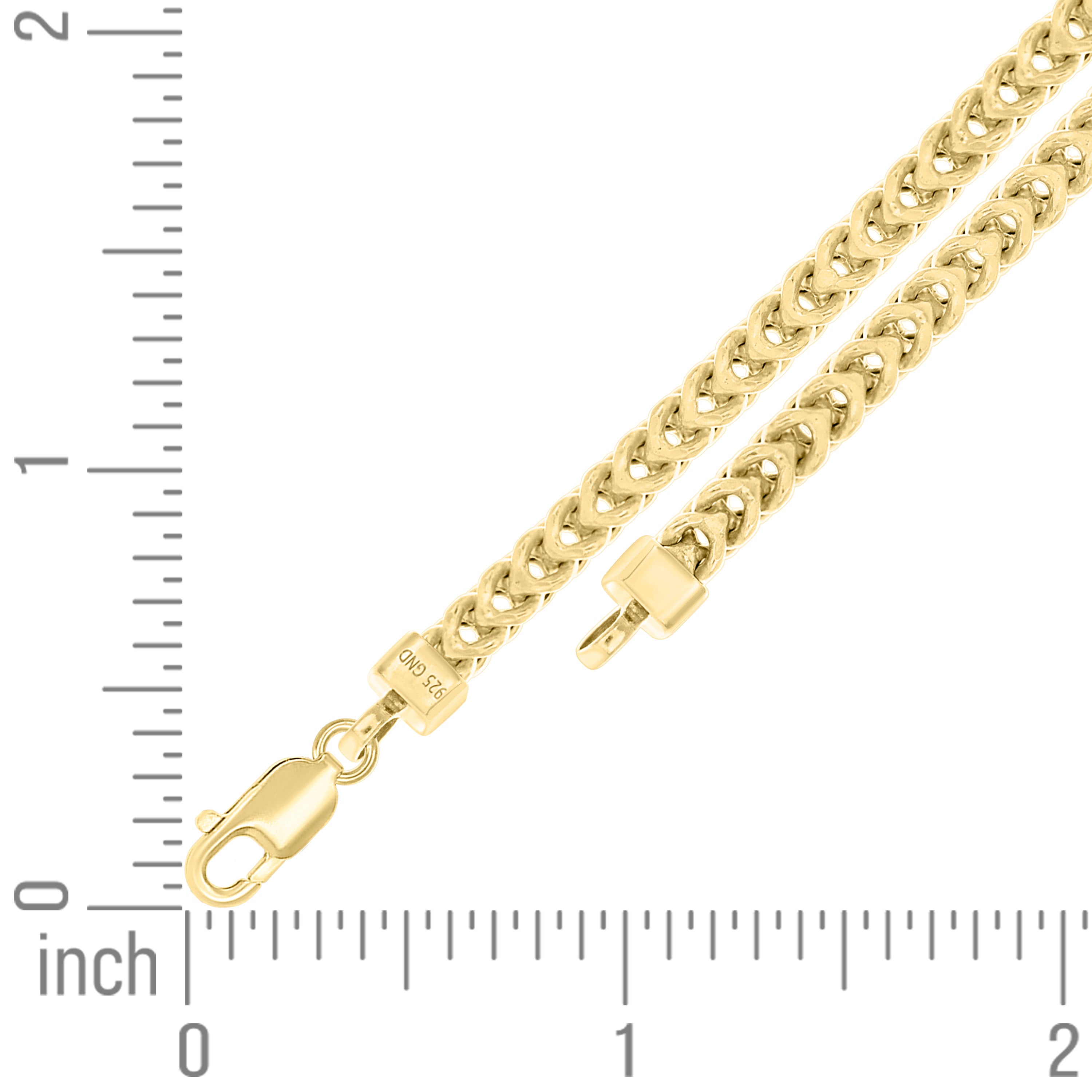 925 Sterling Silver Hollow Franco Chain Yellow 070 2.5mm