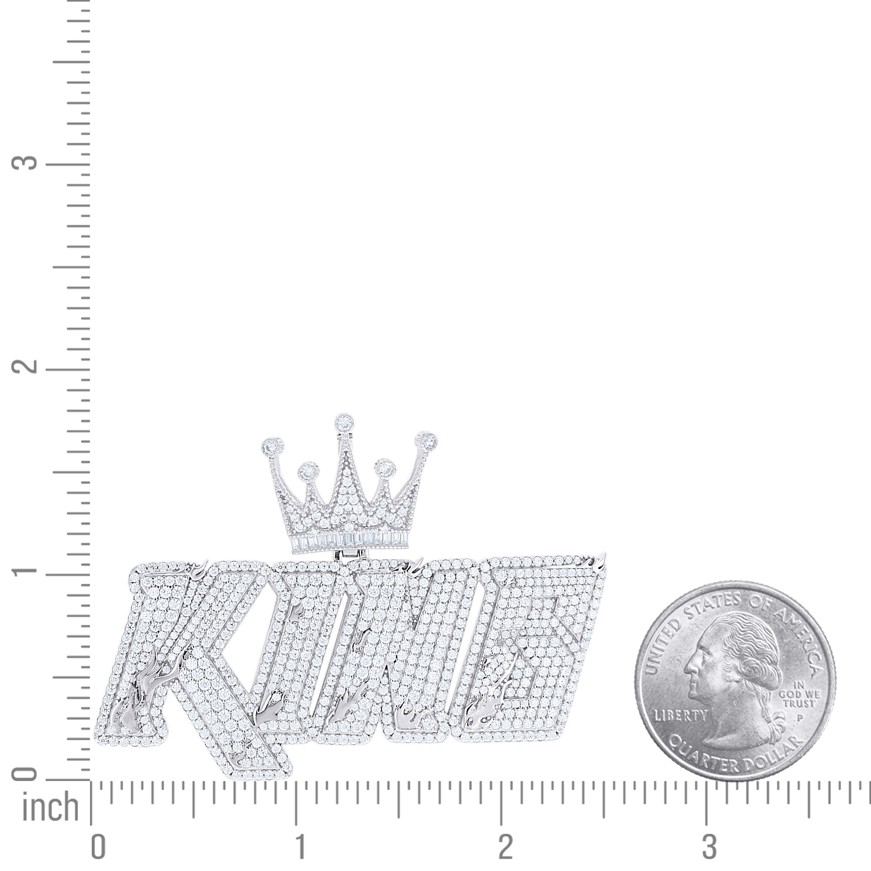 925 Sterling Silver Mens Baguette Round Cubic-Zirconia King Crown Talking Fashion Pendant