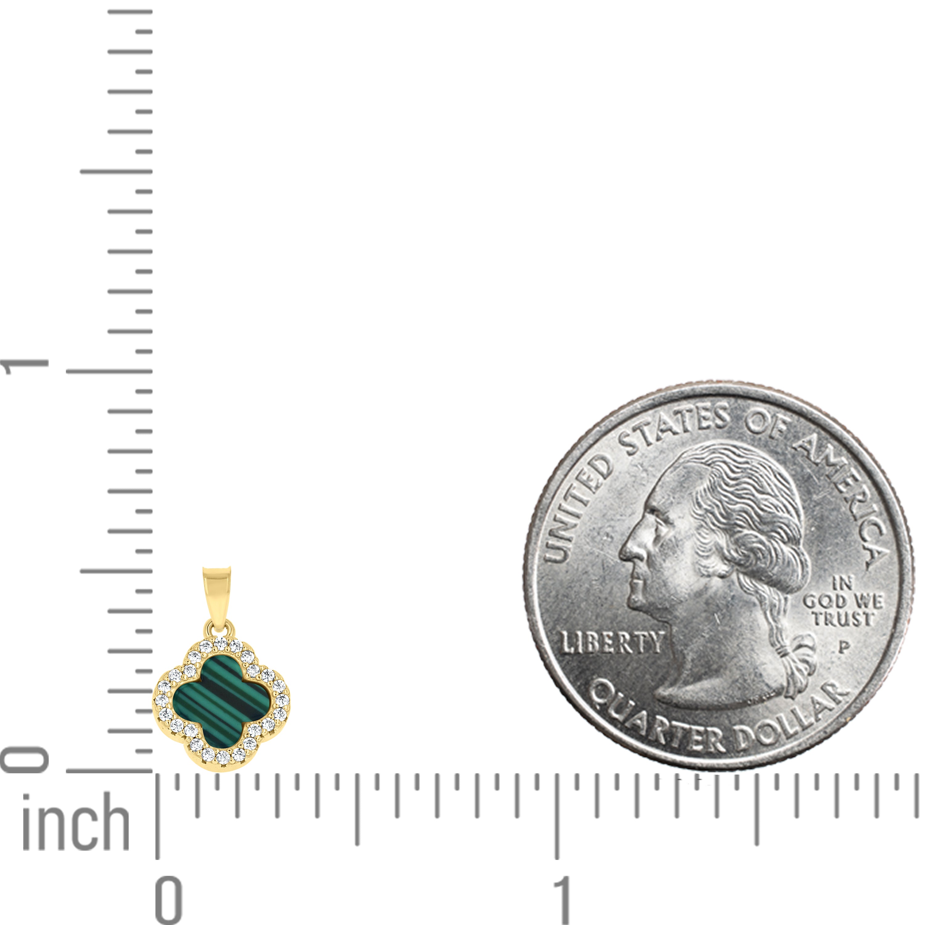 925 Sterling Silver Yellow-Tone Womens Cubic-Zirconia Green Enameled Clover Good Luck Pendant