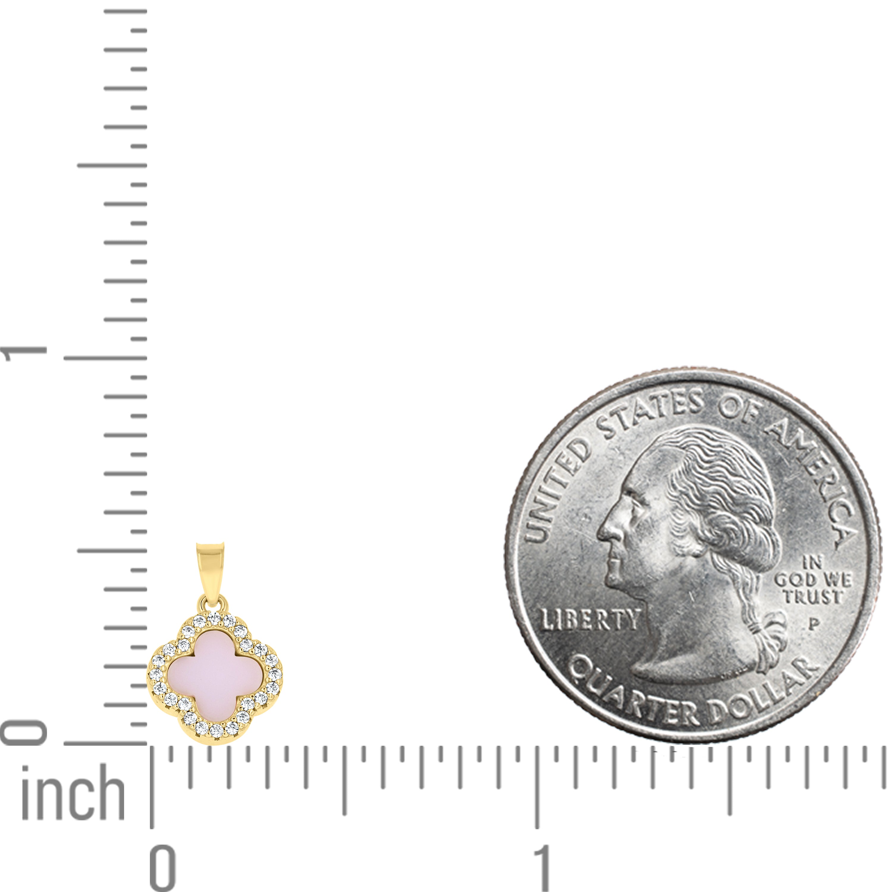 925 Sterling Silver Yellow-Tone Womens Cubic-Zirconia Pink Enameled Clover Good Luck Pendant