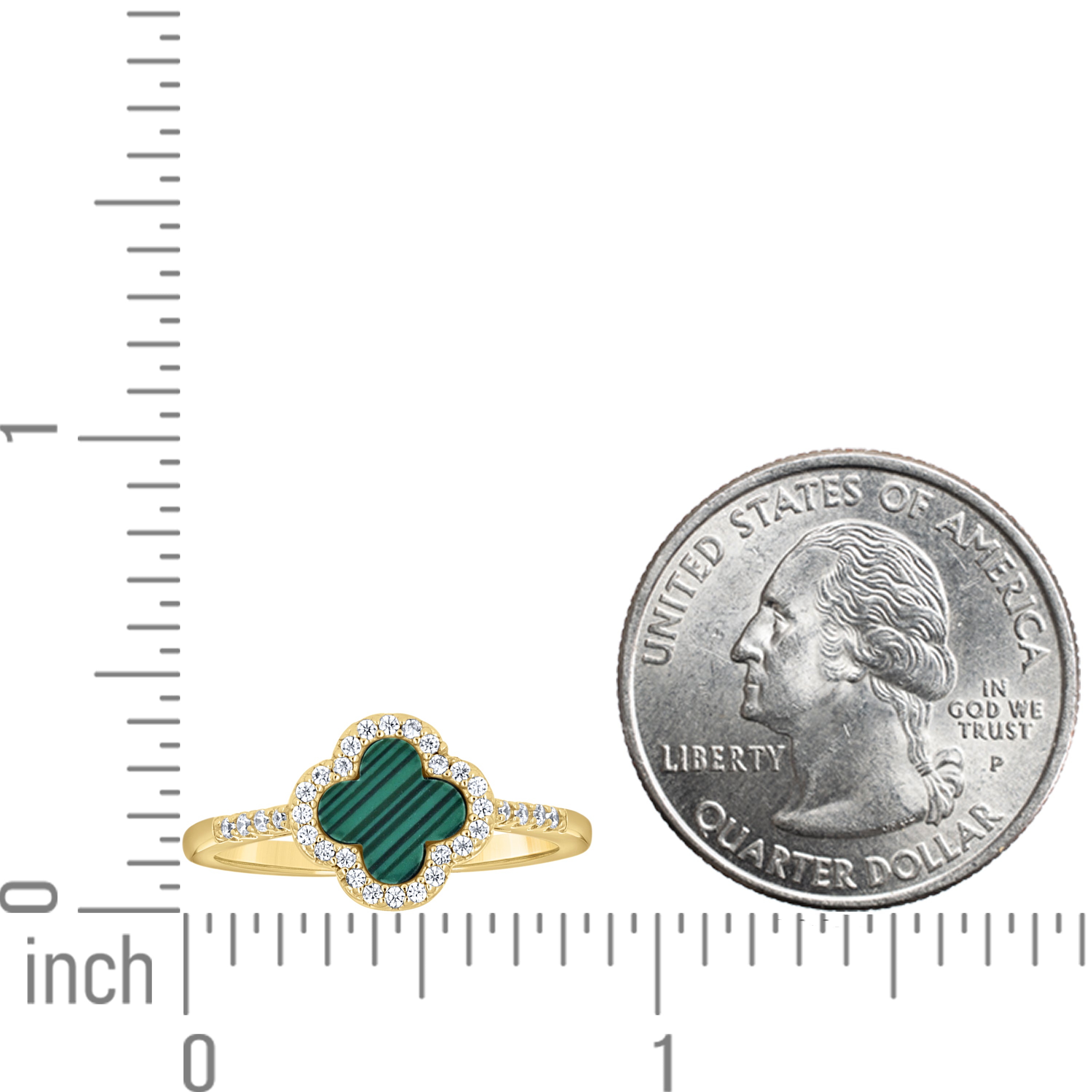 925 Sterling Silver Yellow-Tone Womens Cubic-Zirconia Green Enameled Clover Good Luck Ring