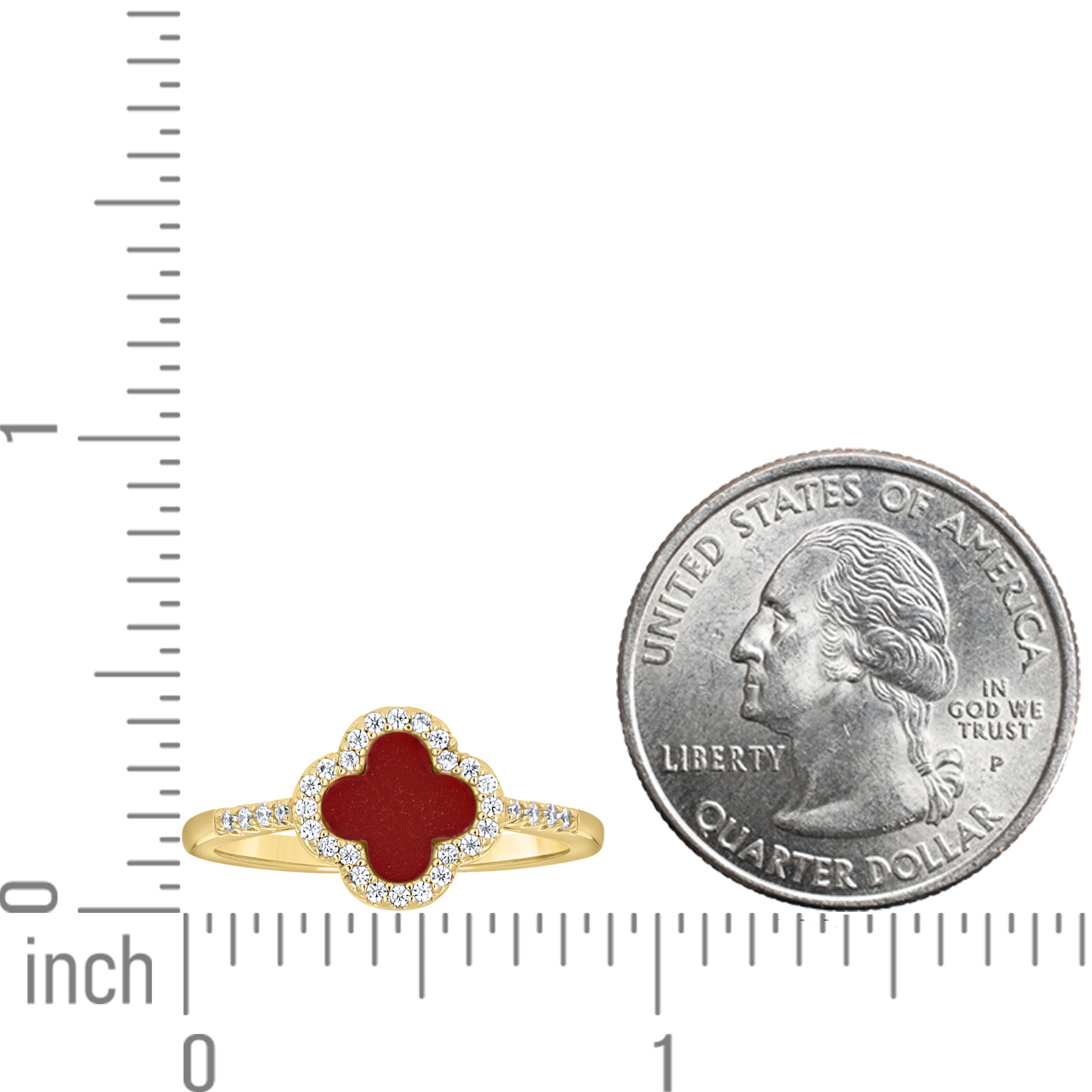925 Sterling Silver Yellow-Tone Womens Cubic-Zirconia Red Enameled Clover Good Luck Ring