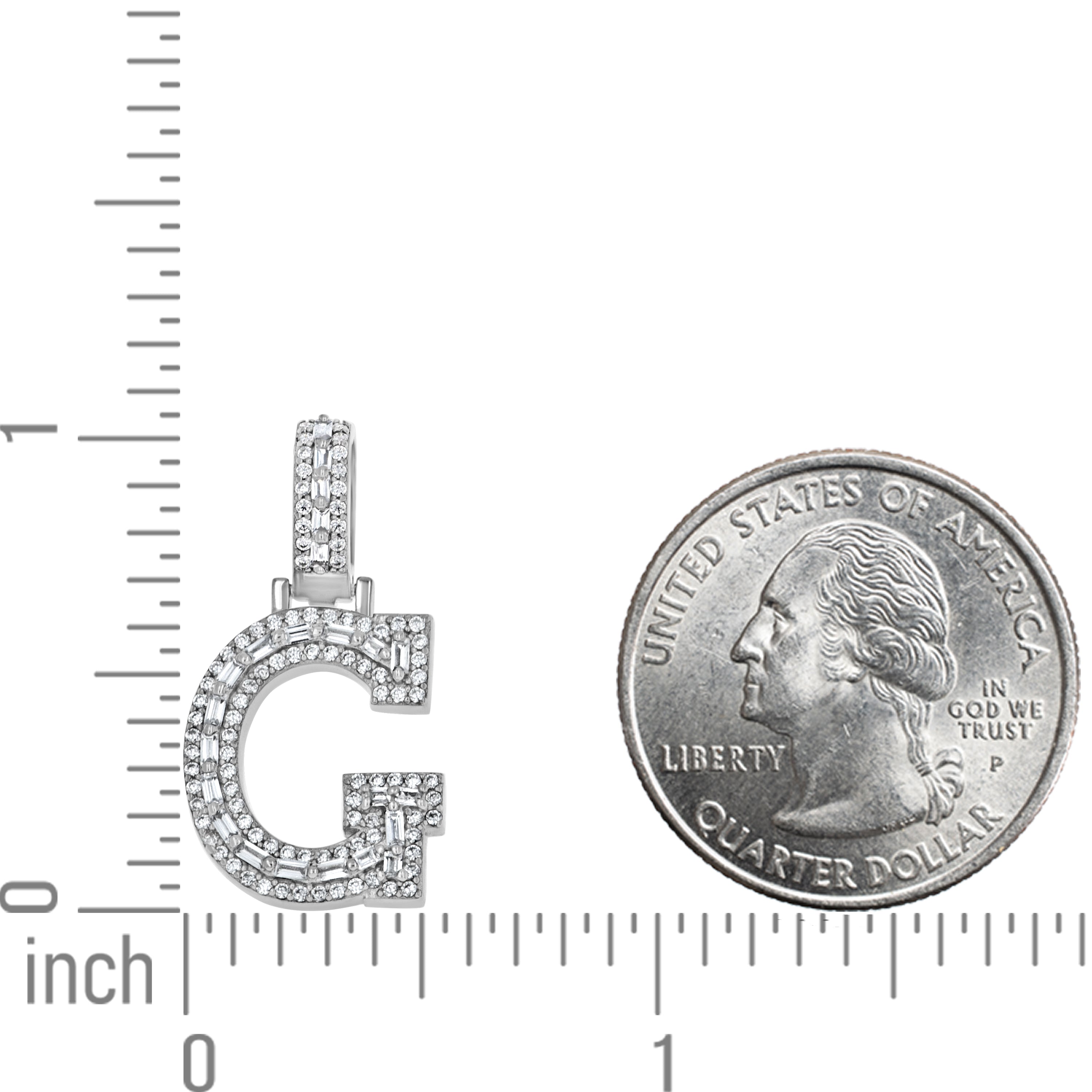 925 Sterling Silver Unisex Round Baguette Cubic Zirconia Initial Letter G Charm Pendant