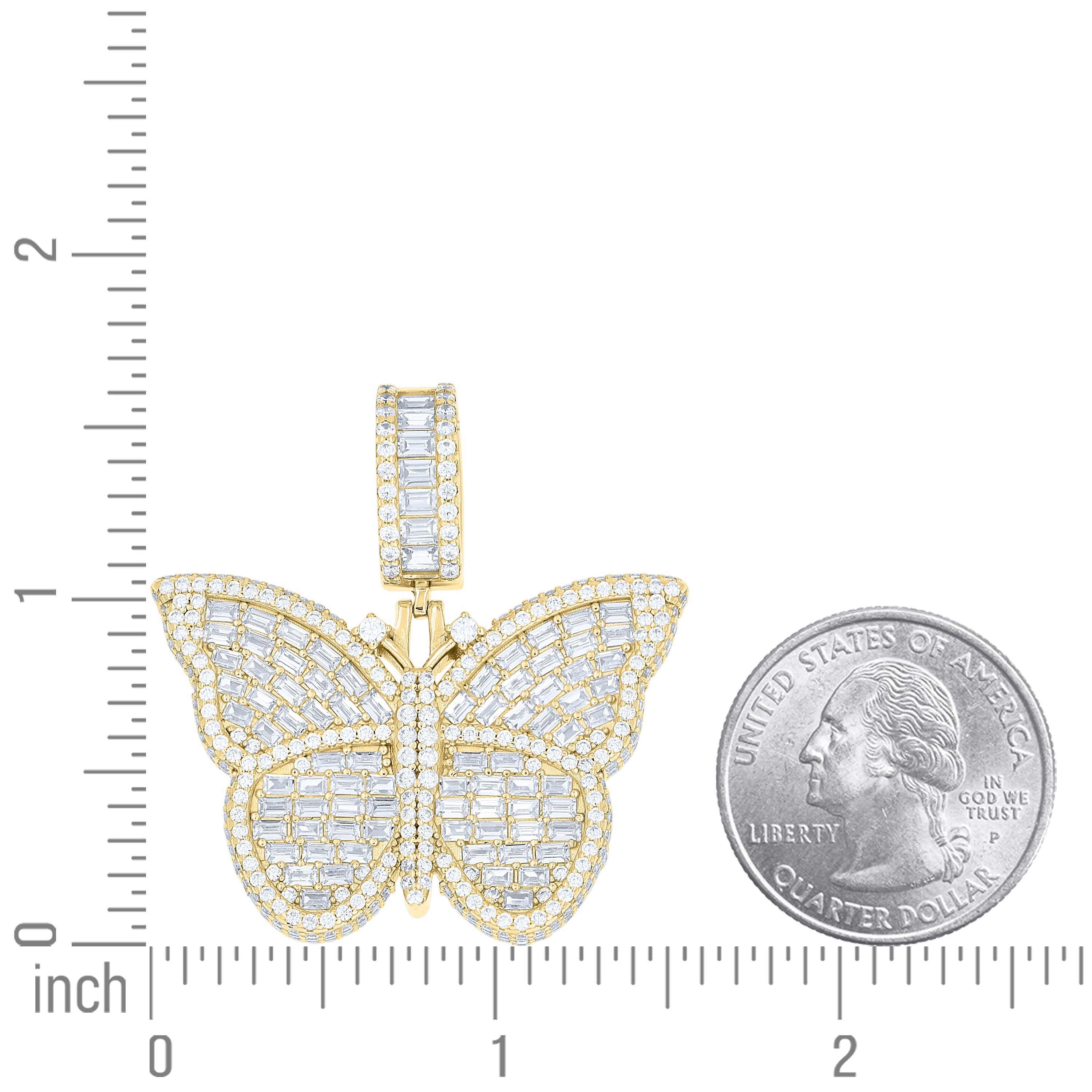 925 Sterling Silver Yellow-tone Womens Round Baguette Cubic-Zirconia Butterfly Fashion Pendant