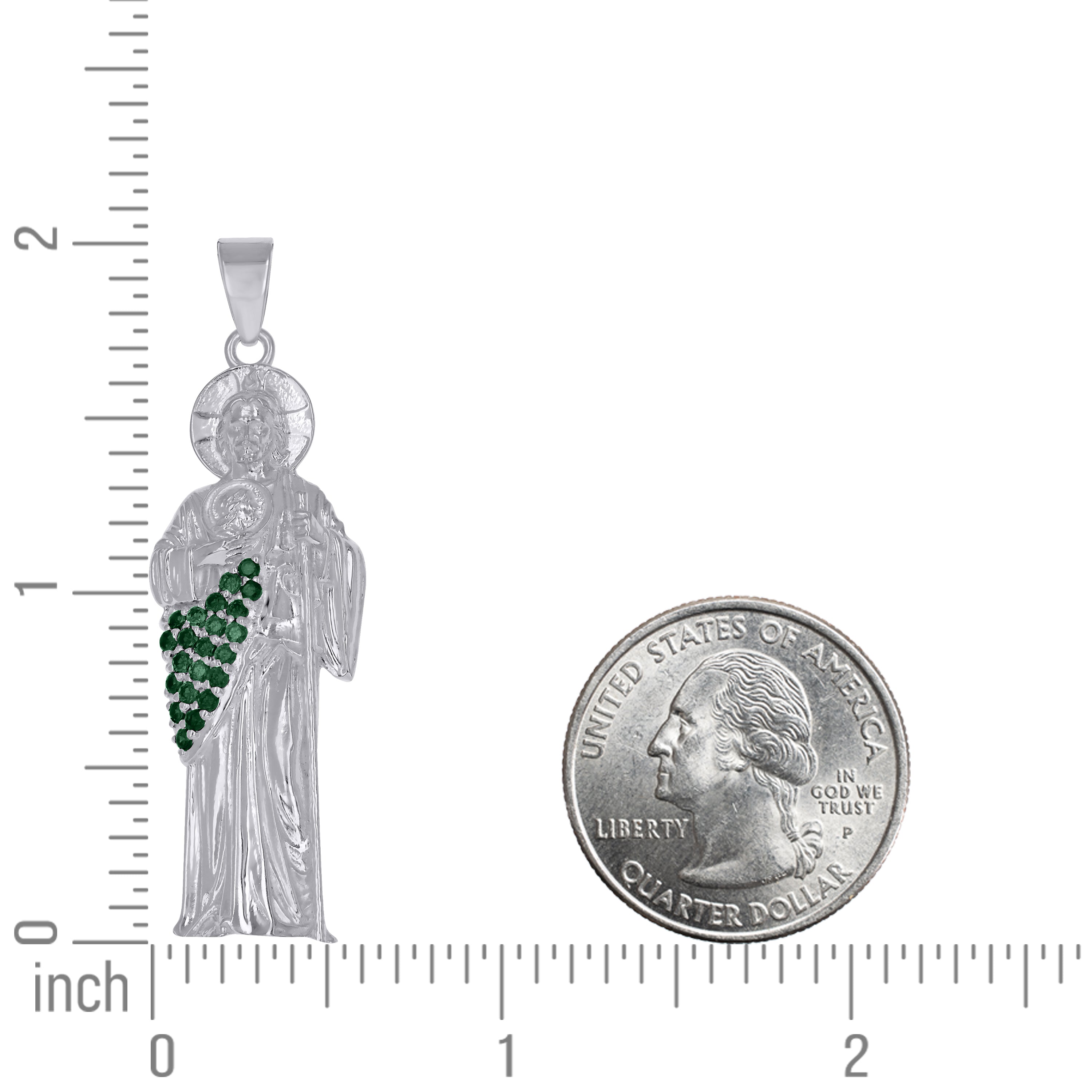 925 Sterling Silver Mens Green Cubic-Zirconia St. Jude Religious Charm Pendant