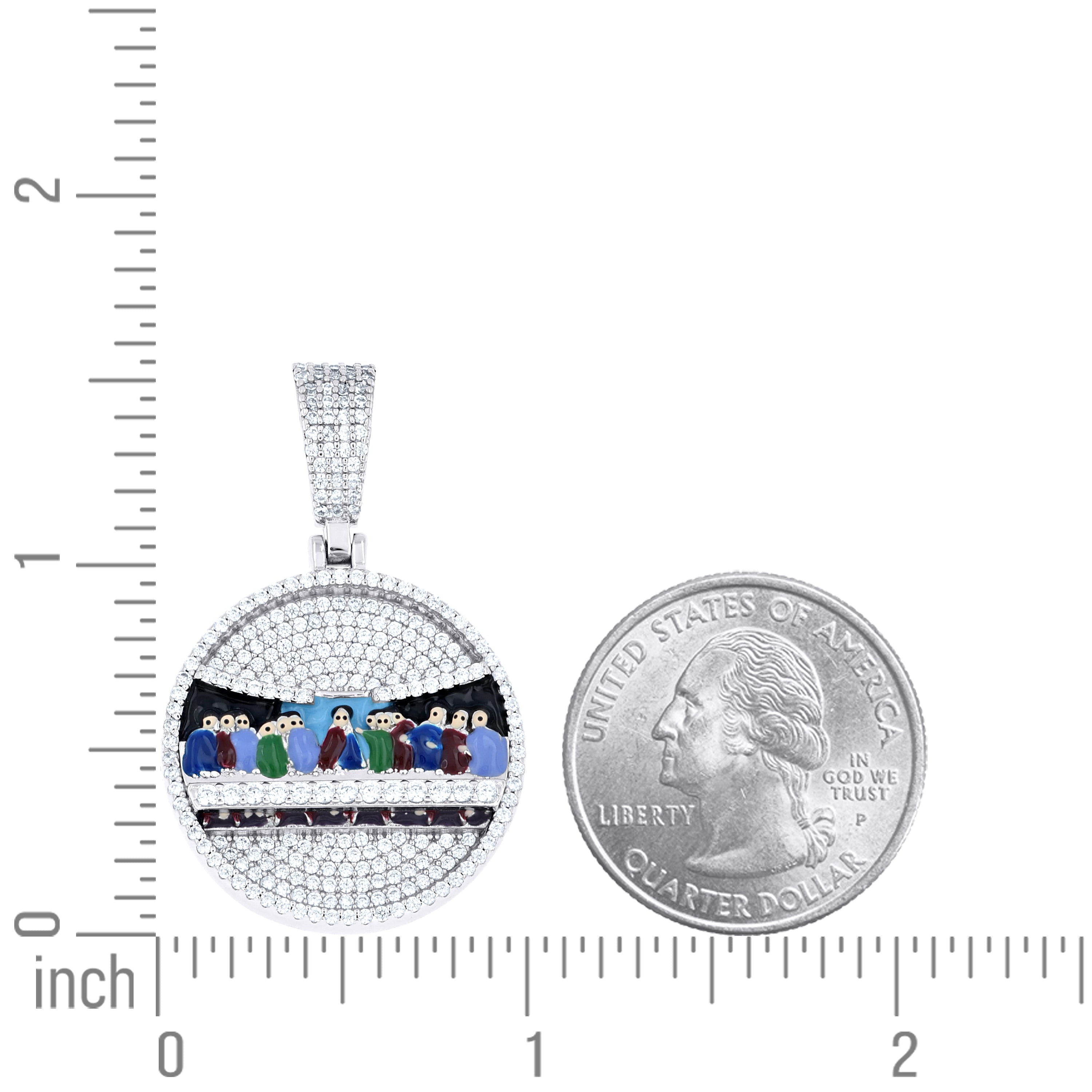 925 Sterling Silver Mens Cubic-Zirconia Enameled Last Supper Religious Charm Pendant