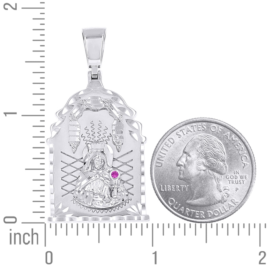 925 Sterling Silver Mens Purple Cubic-Zirconia St. Barbara Religious Charm Pendant