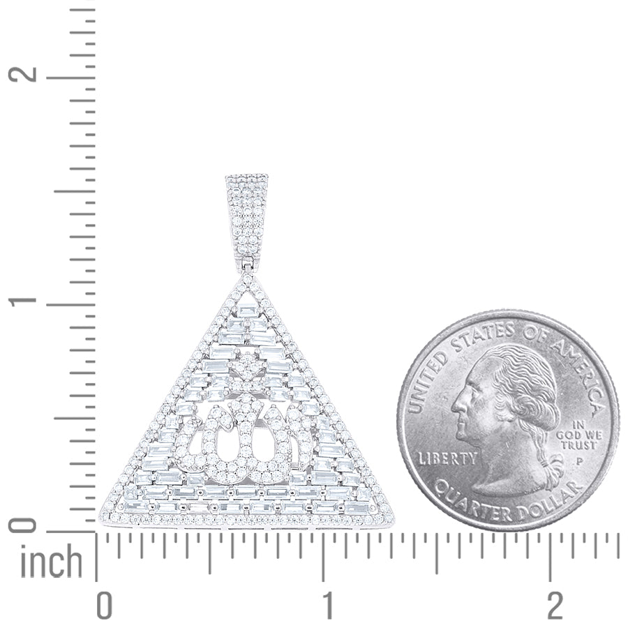 925 Sterling Silver Mens Baguette Round Cubic-Zirconia Pyramid ALLAH Religious Charm Pendant