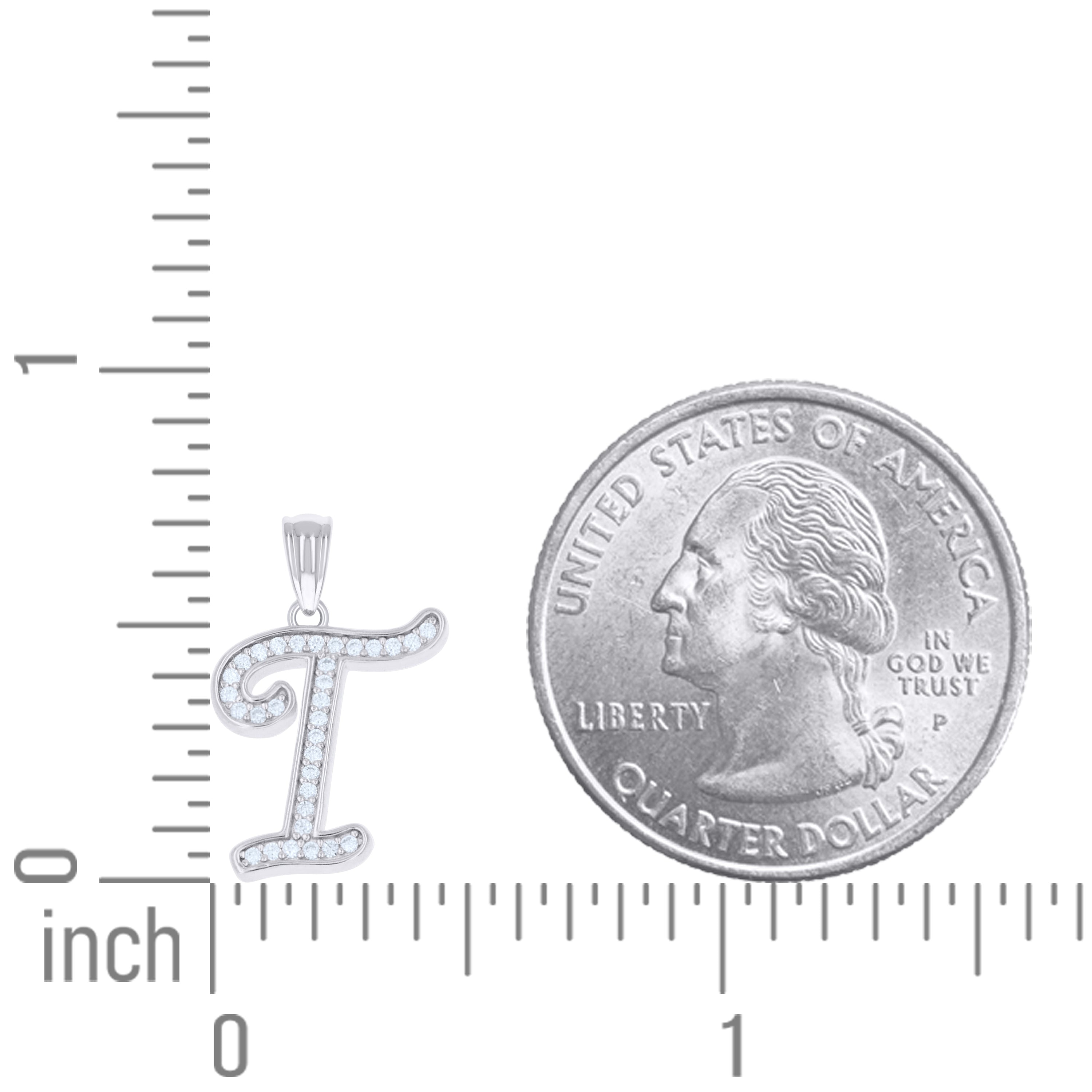 925 Sterling Silver Moissanite Initial "T" Pendant