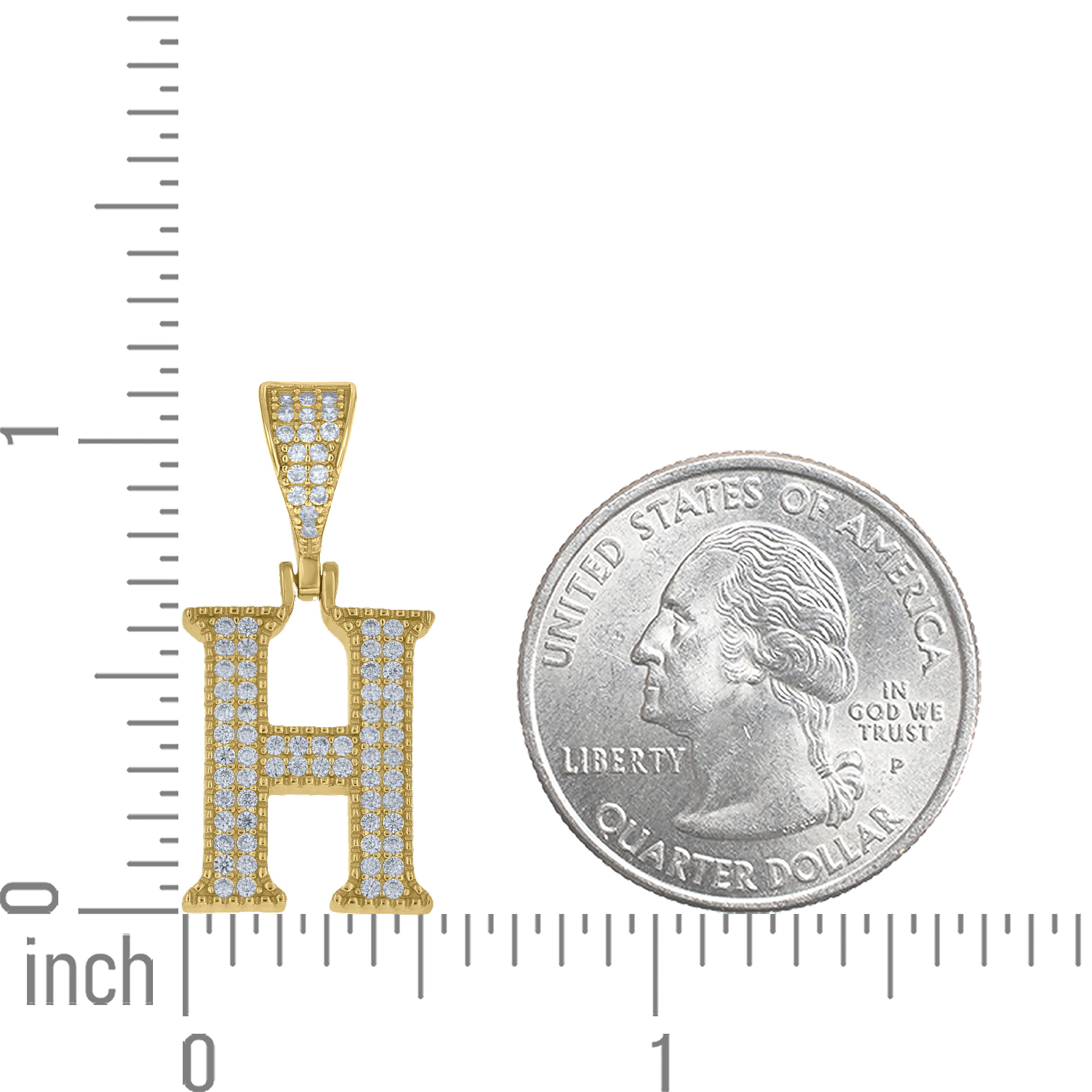 925 Sterling Silver Yellow-tone Unisex Cubic-Zirconia Initial Alphabet H Charm Pendant