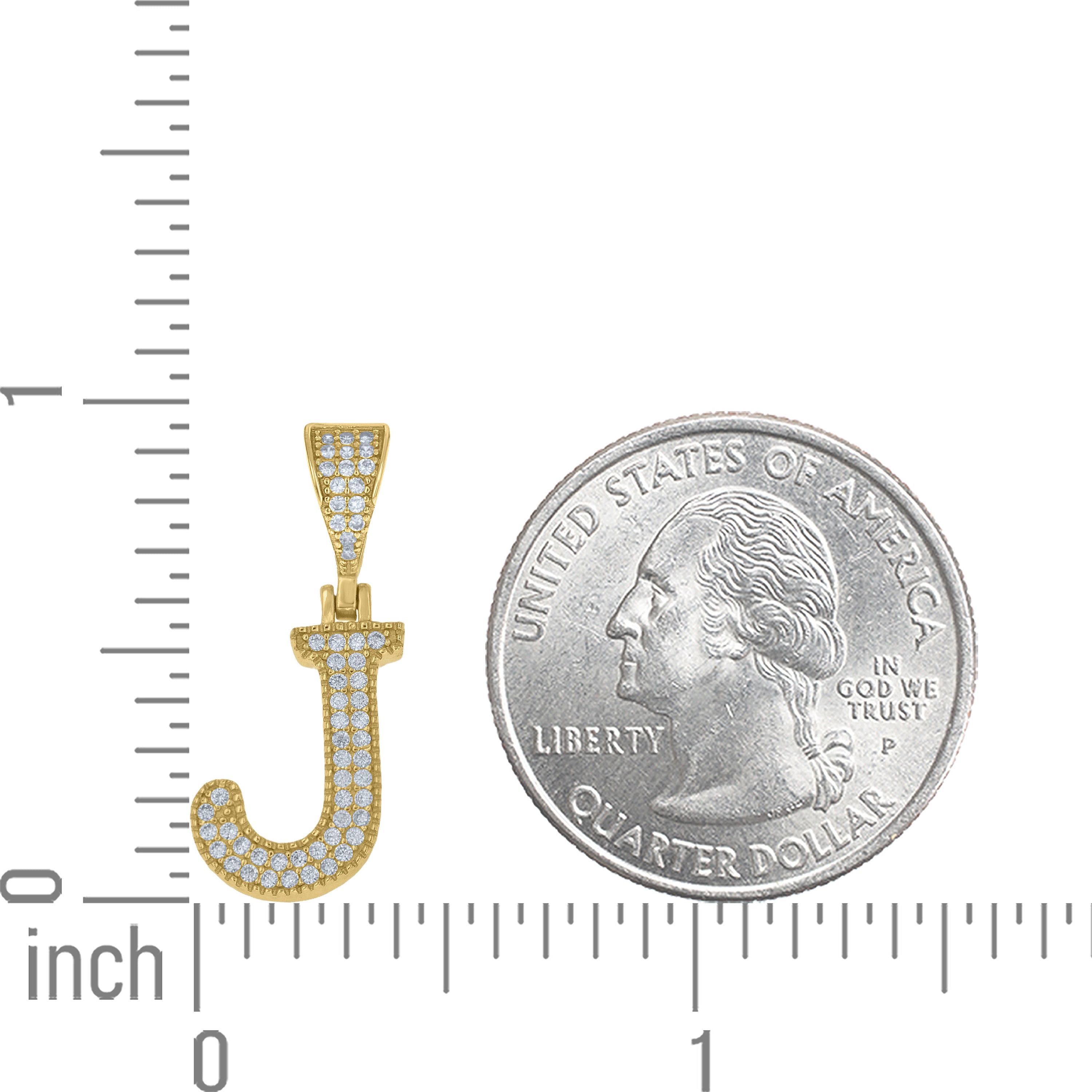 925 Sterling Silver Yellow-Tone Unisex Cubic-Zirconia Initial Alphabet J Charm Pendant