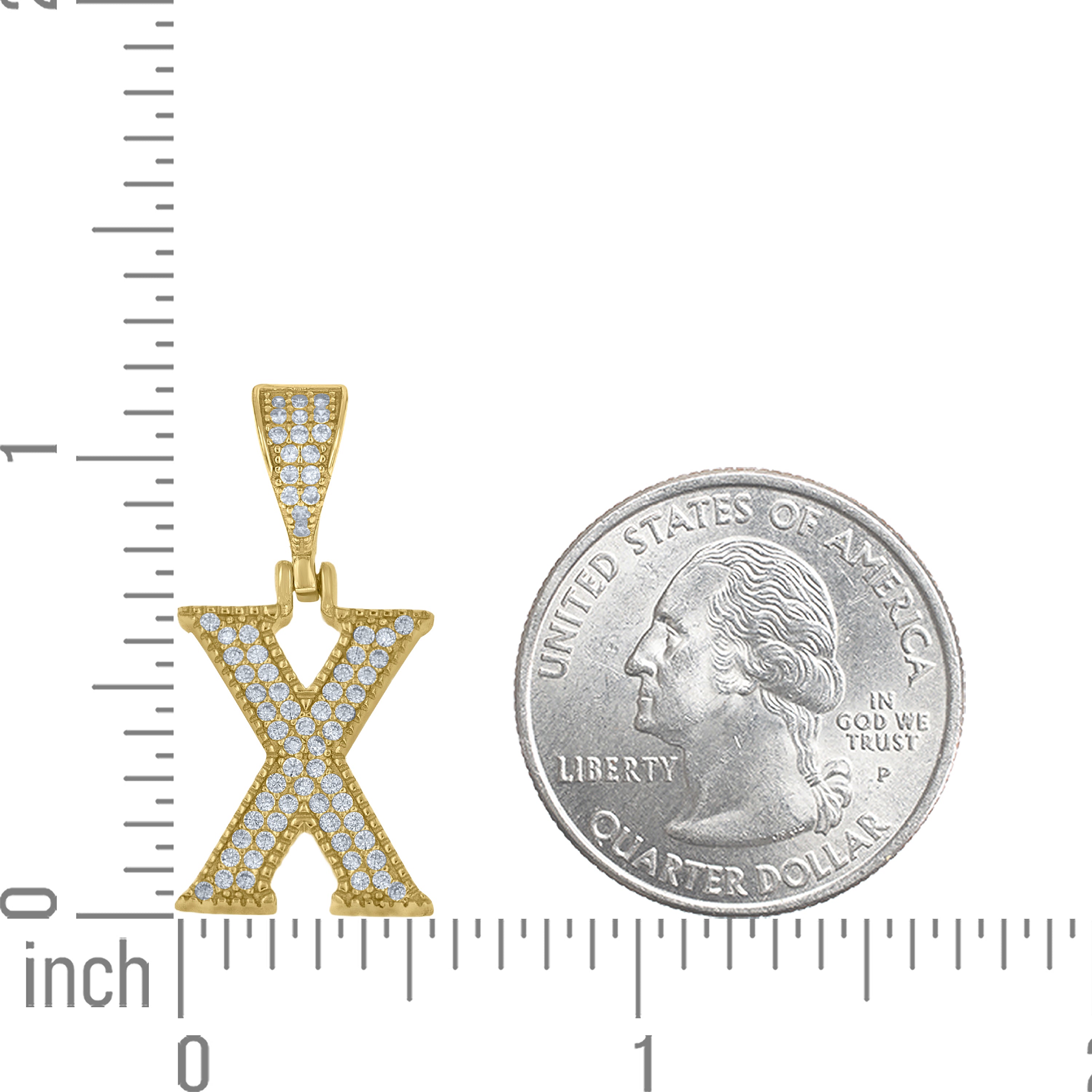 925 Sterling Silver Yellow-tone Unisex Cubic-Zirconia Initial Alphabet X Charm Pendant
