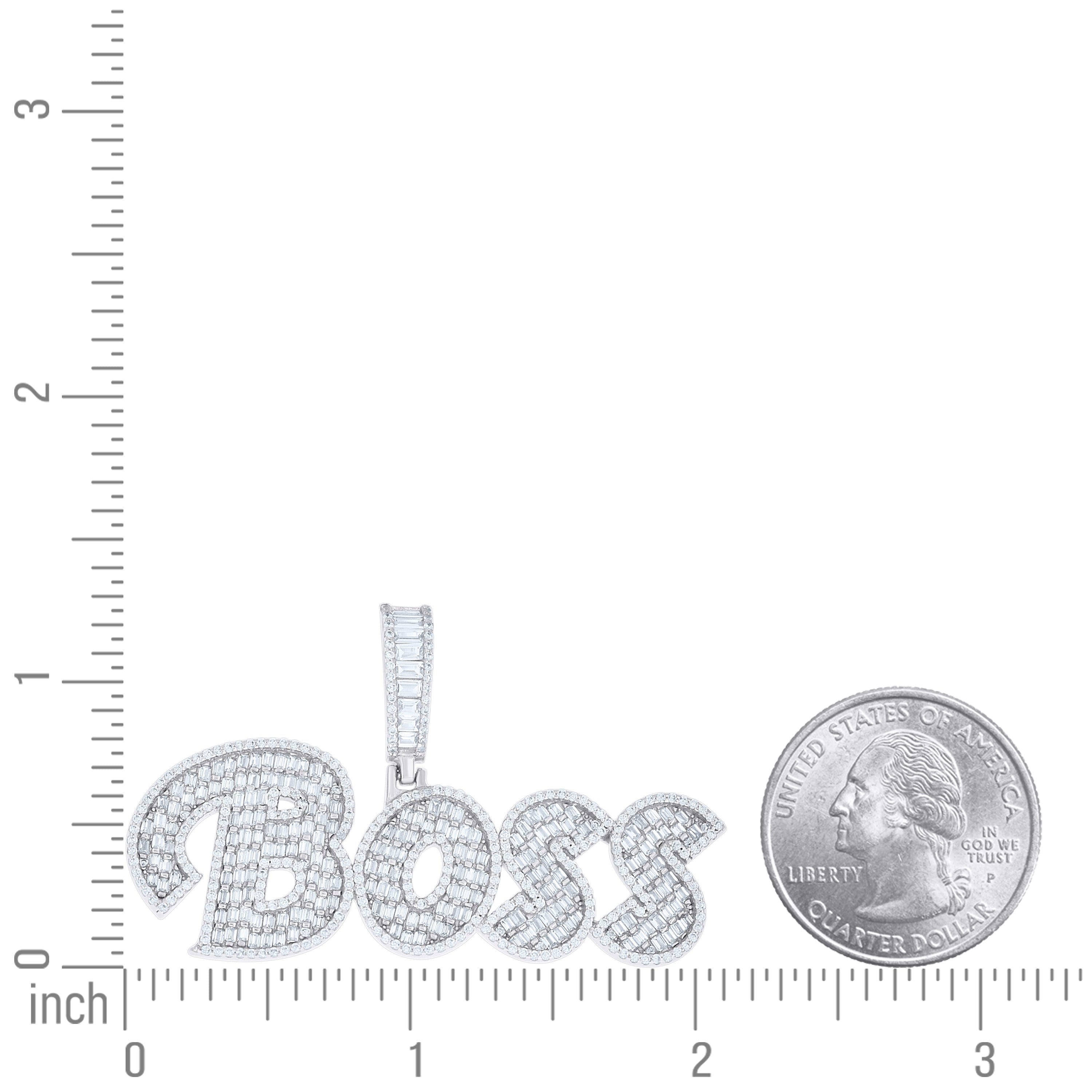 925 Sterling Silver Mens Round Baguette Cubic-Zirconia BOSS Fashion Pendant