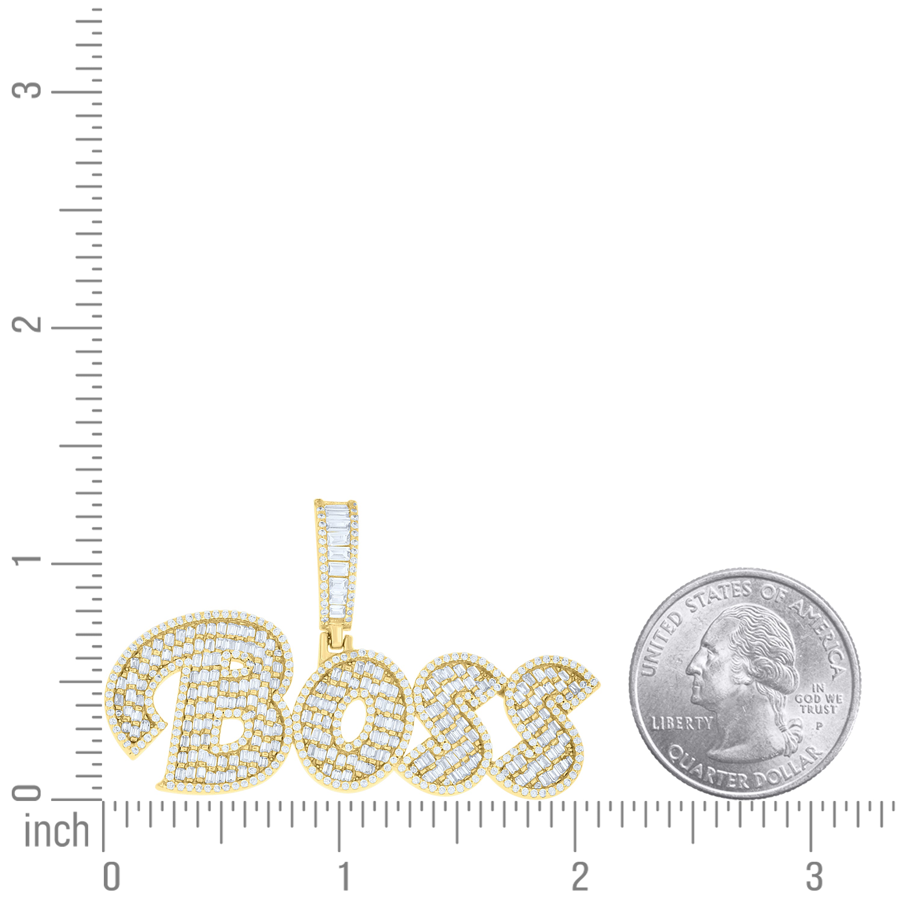 925 Sterling Silver Yellow-tone Mens Round Baguette Cubic-Zirconia BOSS Fashion Pendant