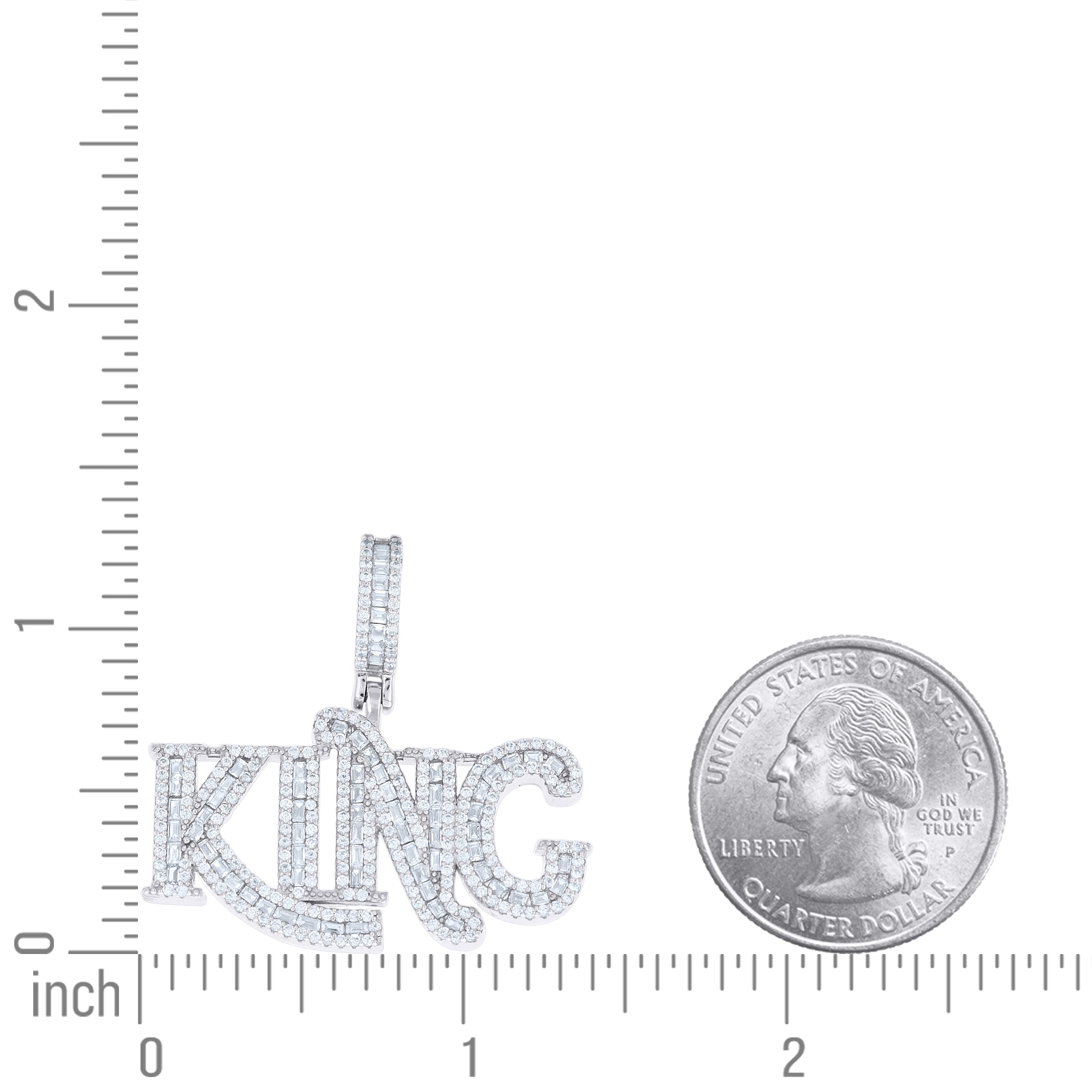 925 Sterling Silver Mens Round Baguette Cubic-Zirconia KING Fashion Pendant