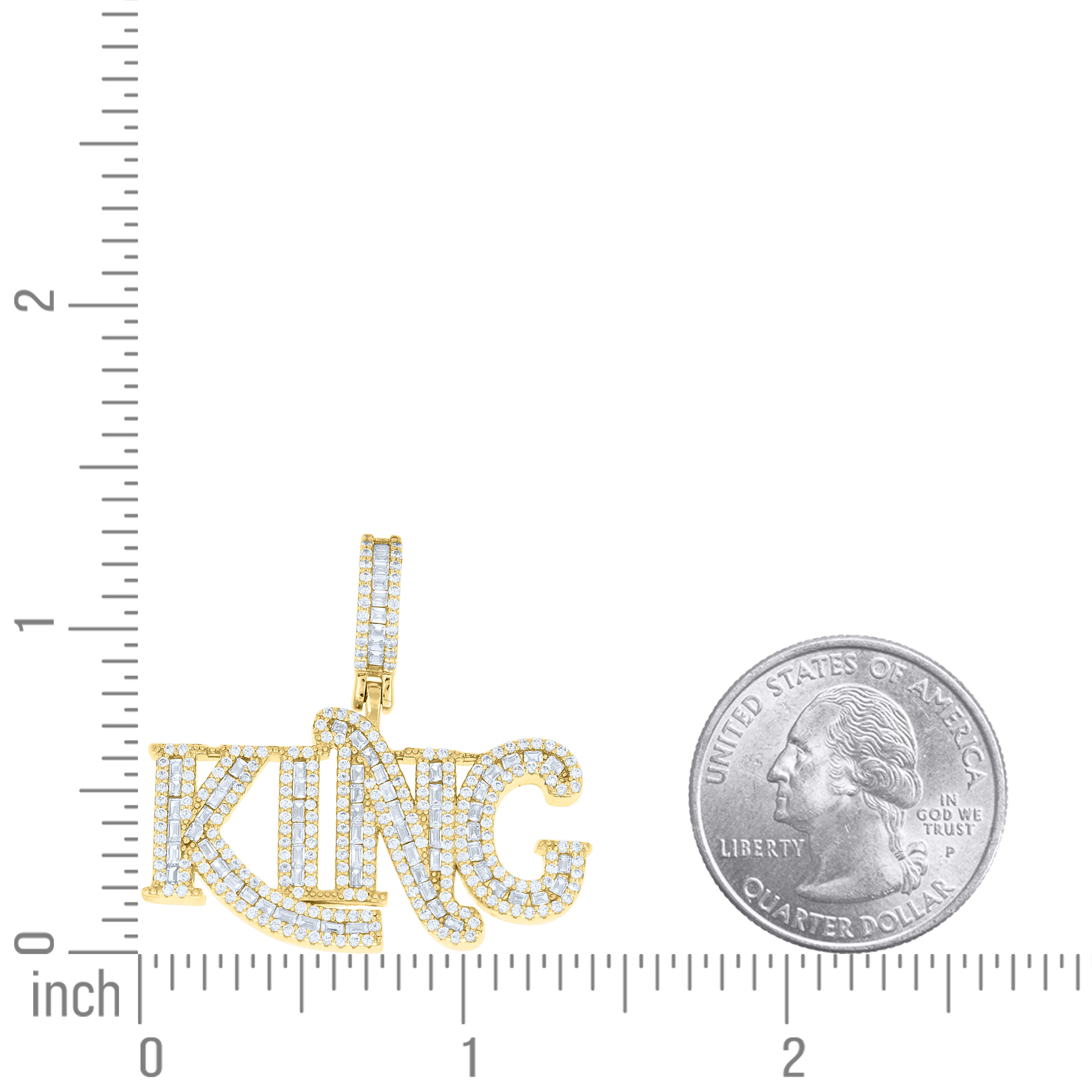 925 Sterling Silver Yellow-tone Mens Round Baguette Cubic-Zirconia KING Fashion Pendant