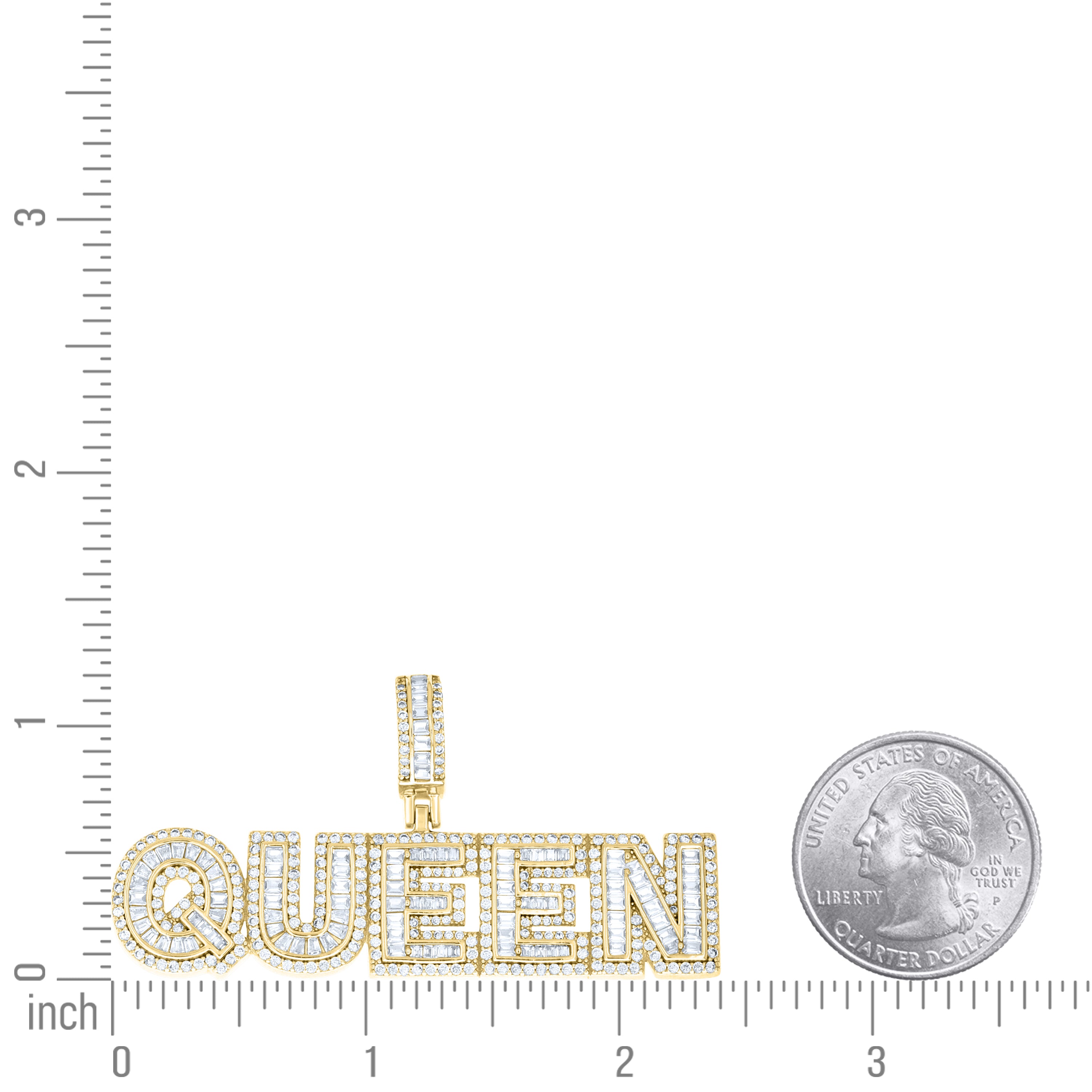 925 Sterling Silver Yellow-tone Womens Round Baguette Cubic-Zirconia QUEEN Fashion Pendant