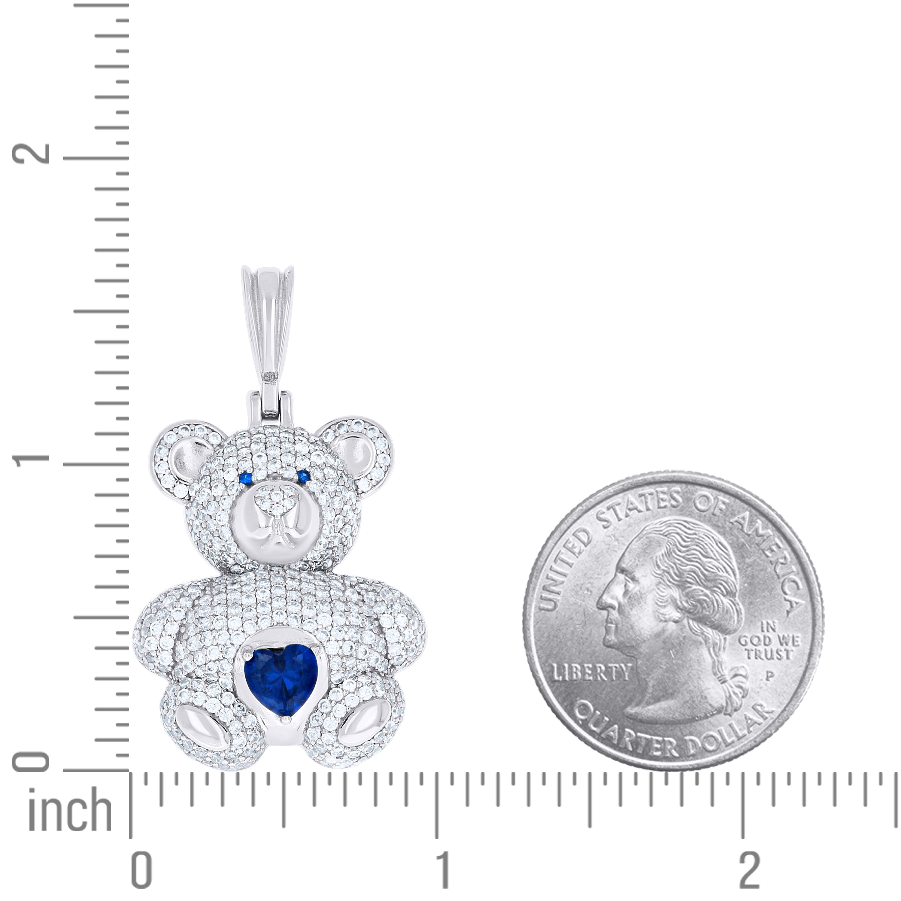925 Sterling Silver Womens Round Heart White Blue Cubic-Zirconia Teddy Bear Pendant