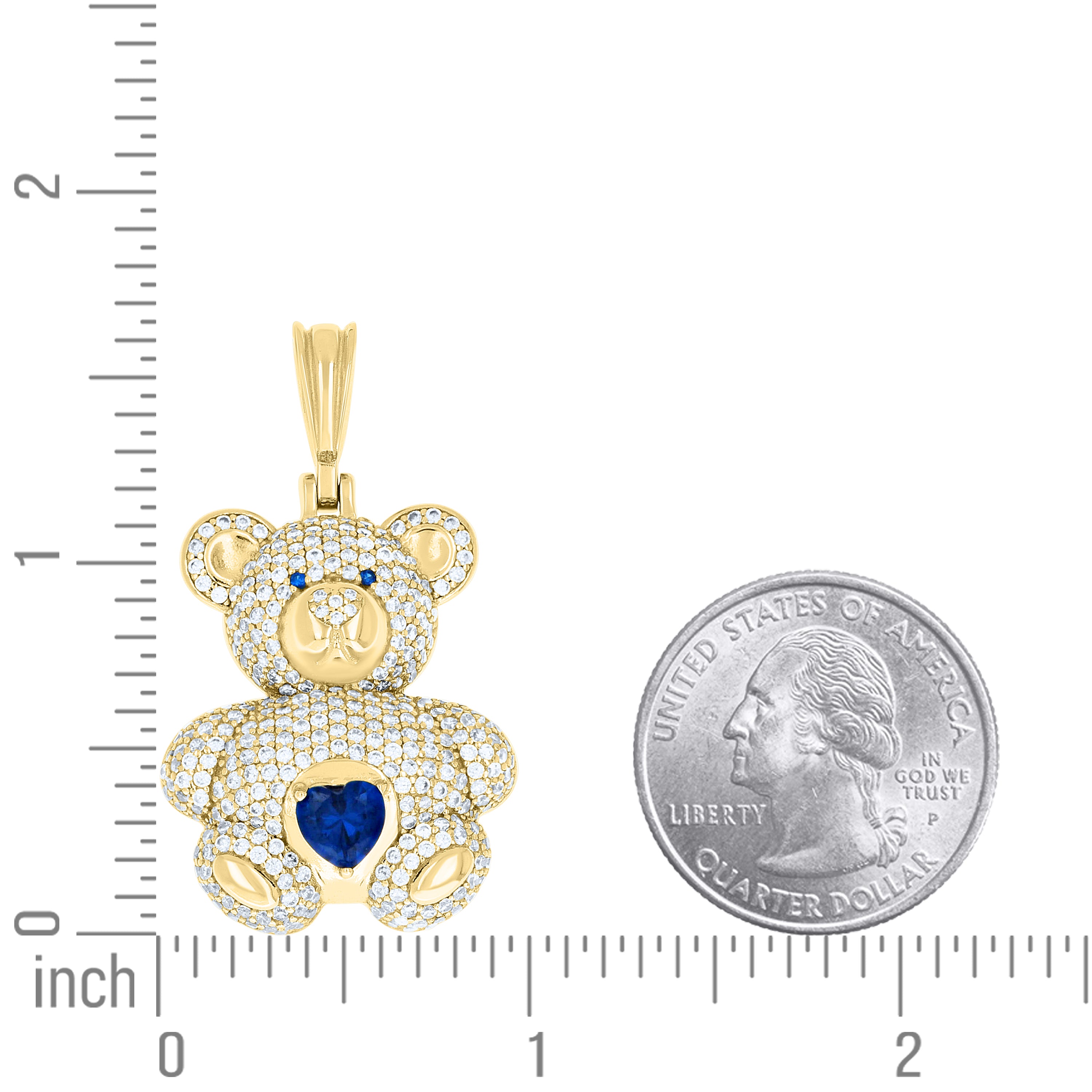 925 Sterling Silver Yellow-tone Womens Round Heart White Blue Cubic-Zirconia Teddy Bear Pendant