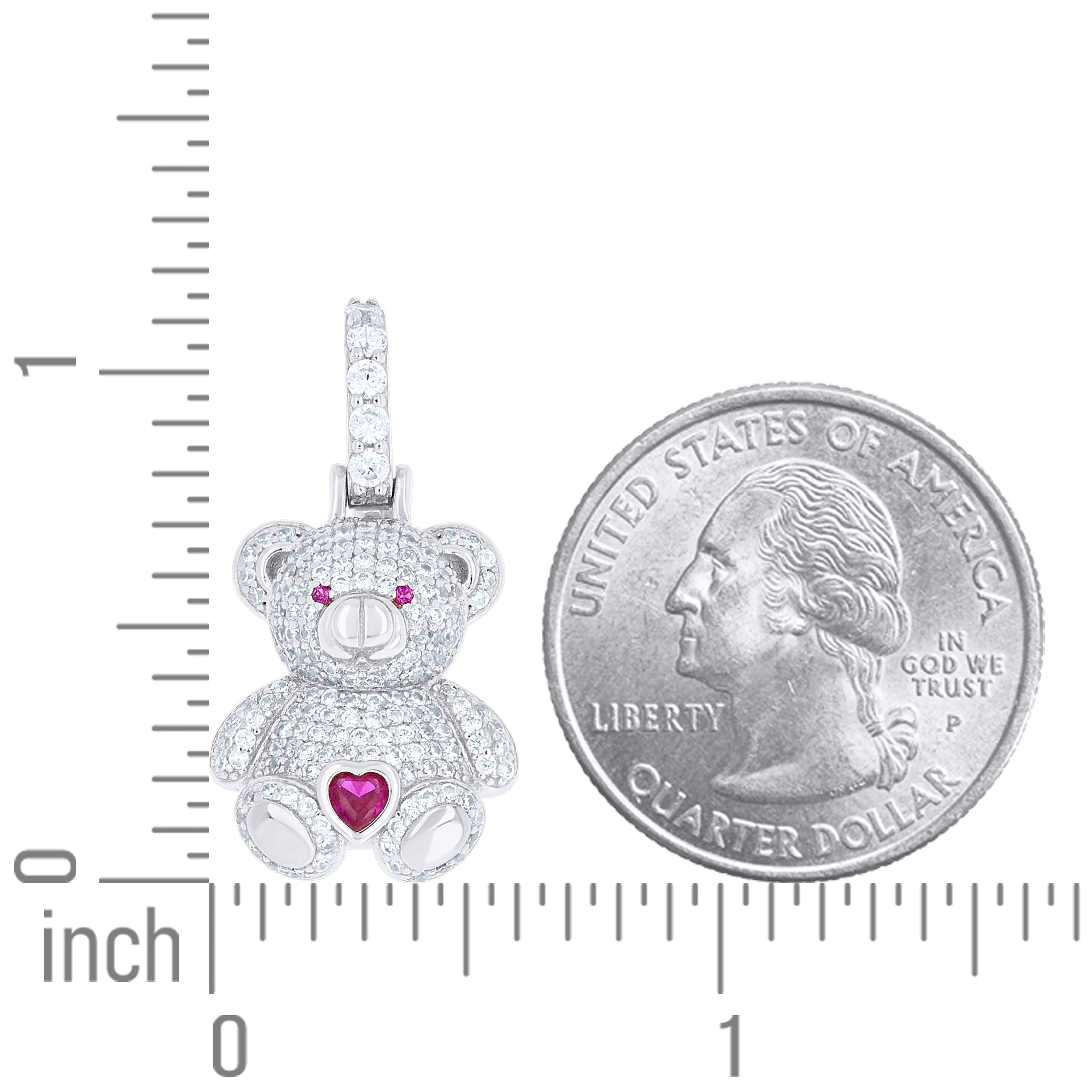925 Sterling Silver Womens Round Heart White Pink Cubic-Zirconia Teddy Bear Pendant
