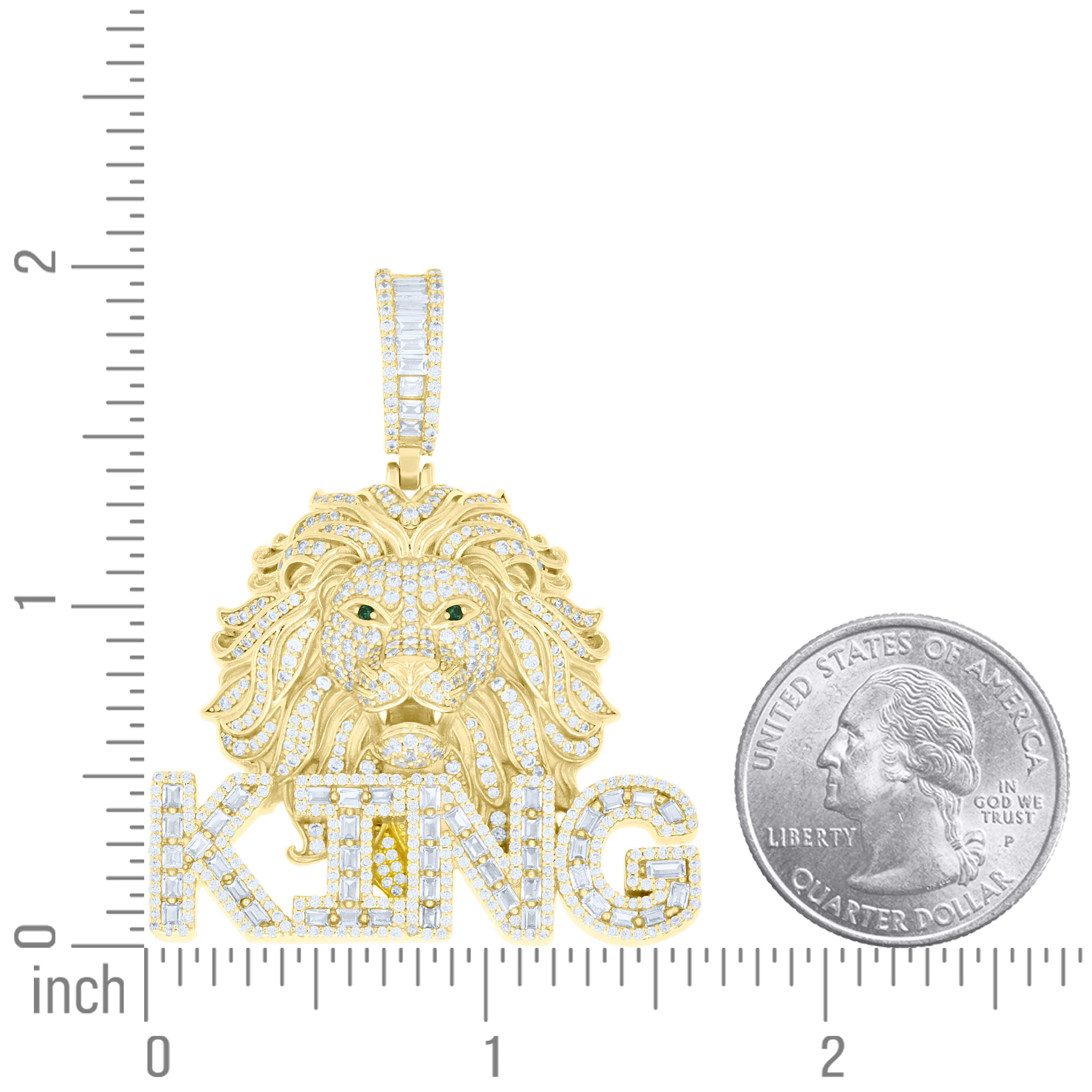 925 Sterling Silver Yellow-tone Mens White Black Cubic-Zirconia KING Lion Head Pendant
