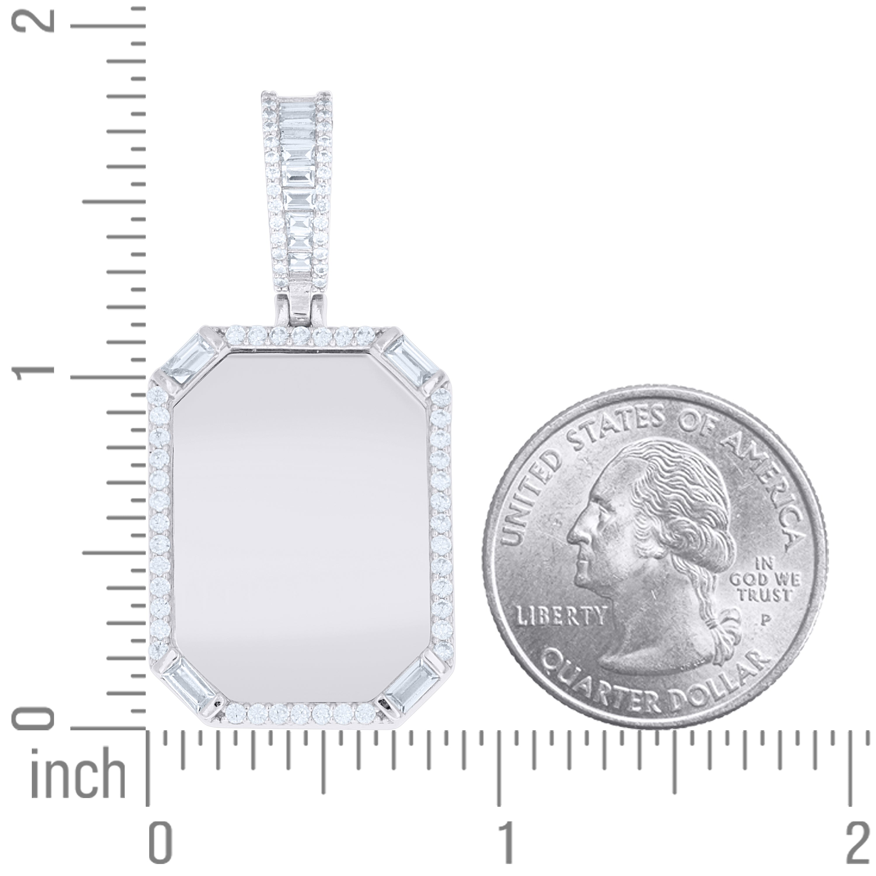 925 Sterling Silver Unisex Round Baguette Cubic-Zirconia Picture Frame Pendant