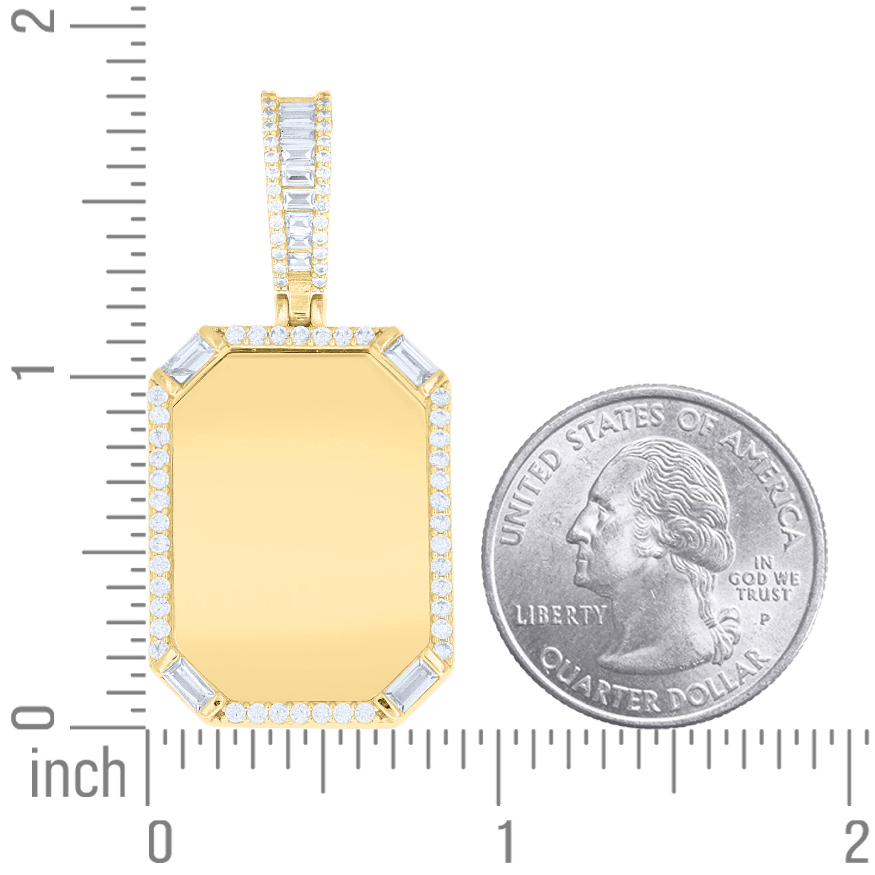 925 Sterling Silver Yellow-tone Unisex Round Baguette Cubic-Zirconia Picture Frame Pendant
