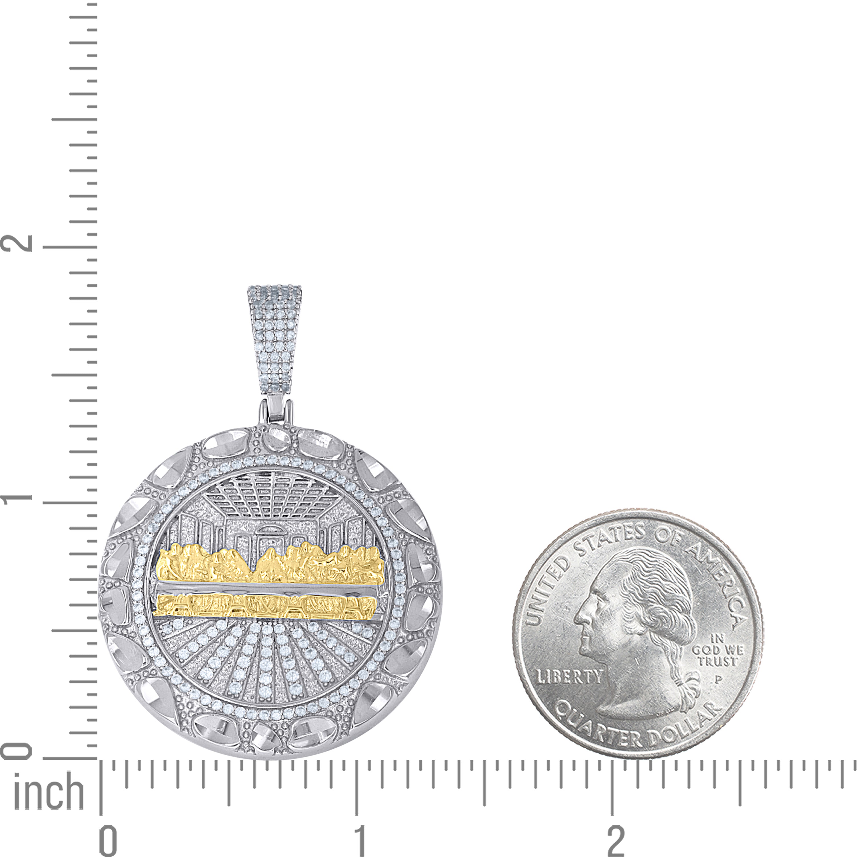 925 Sterling Silver Yellow-Tone Mens Cubic-Zirconia Nugget Last Supper Religious Pendant