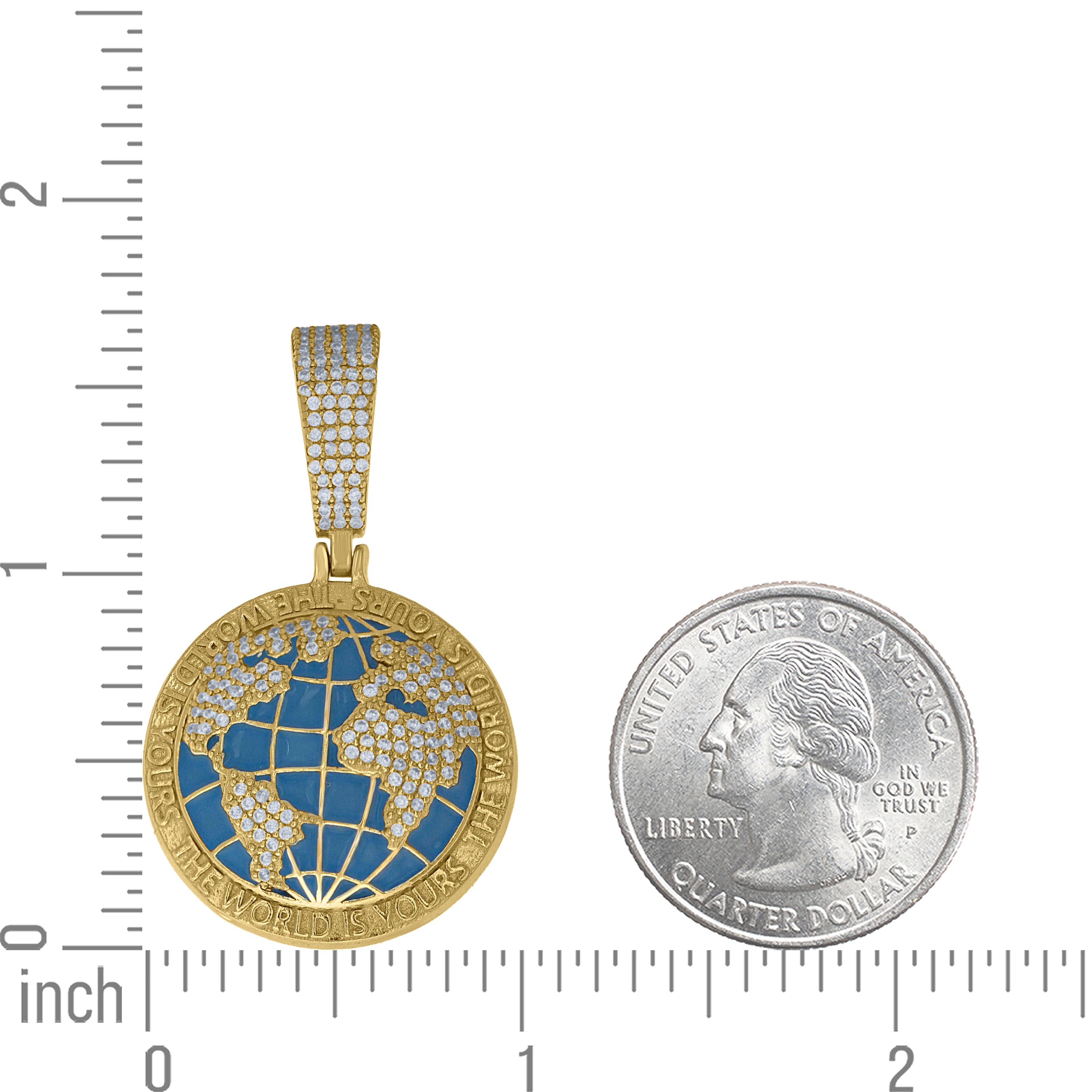 925 Sterling Silver Yellow-Tone Mens Cubic-Zirconia Enameled The World Is Yours Globe Pendant