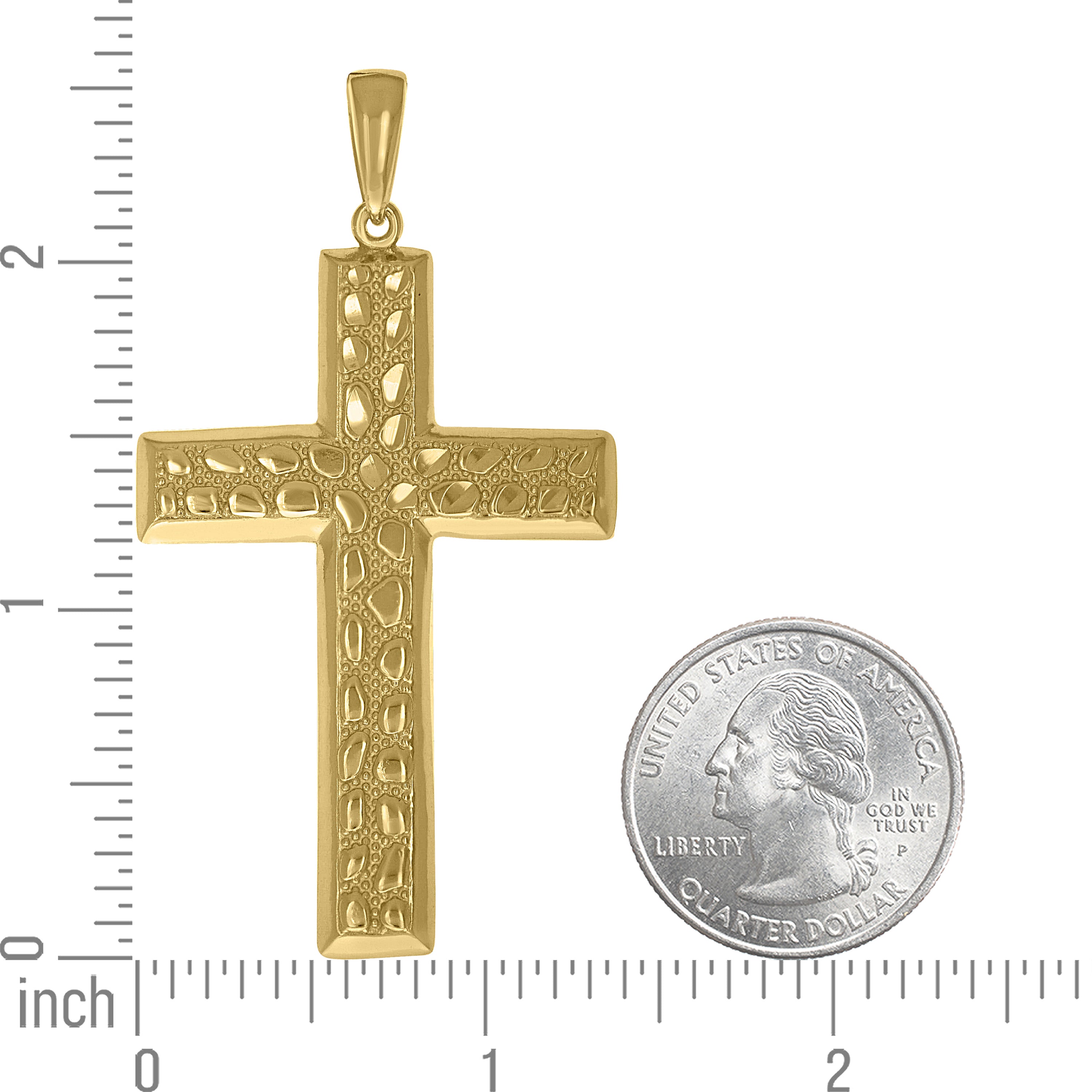 925 Sterling Silver Yellow-Tone Unisex Nugget Cross Religious Pendant