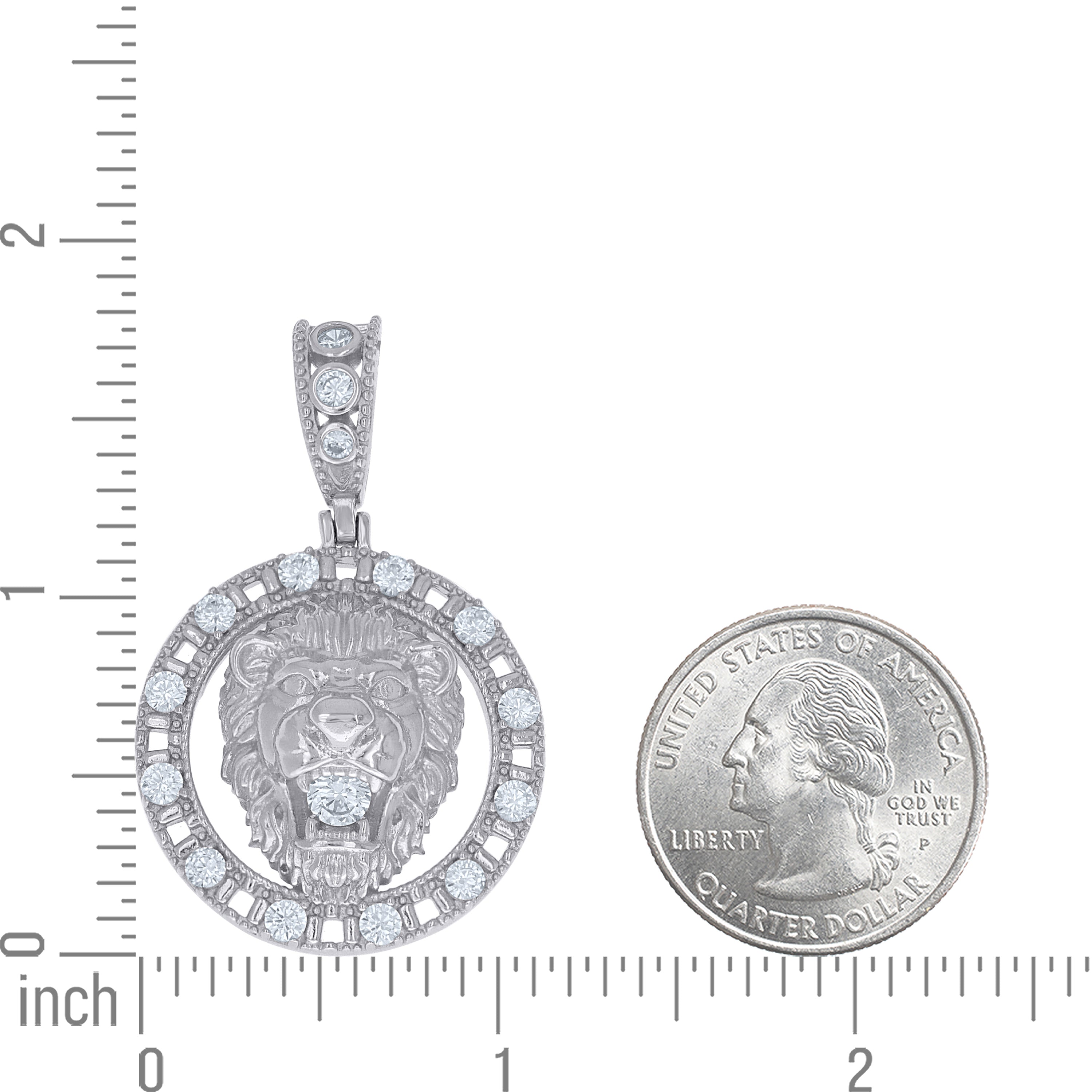 925 Sterling Silver Mens Cubic-Zirconia Leo/Lion Head Charm Pendant