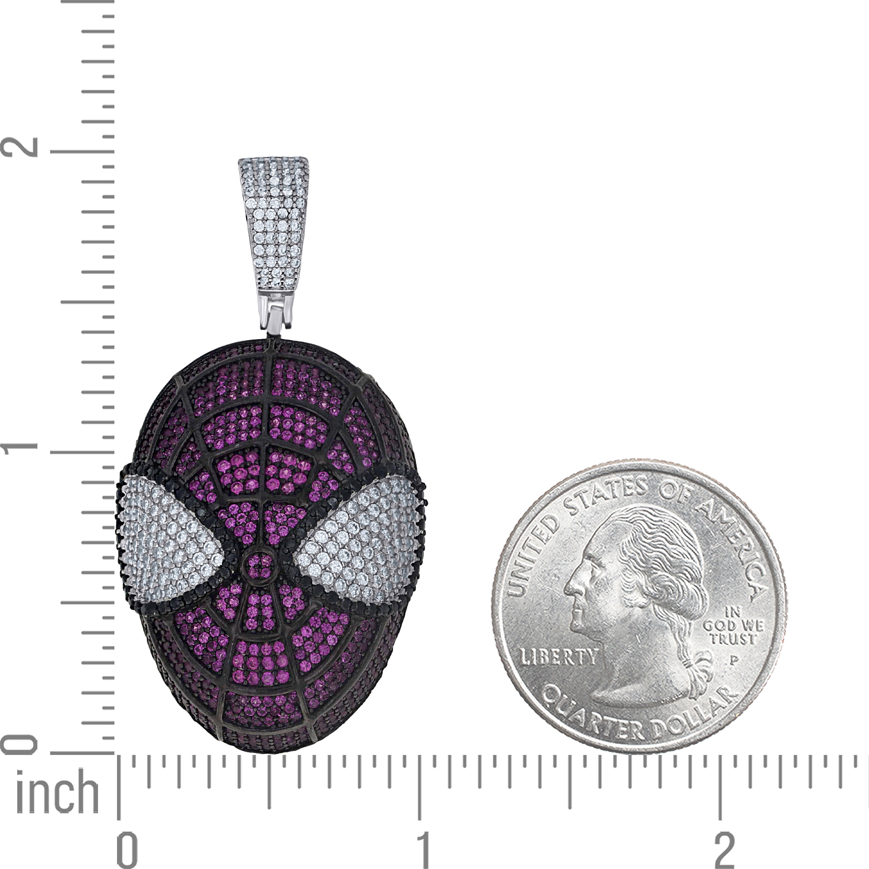 925 Sterling Silver Mens Purple Black White Cubic-Zirconia Spidermen Head Fashion Pendant