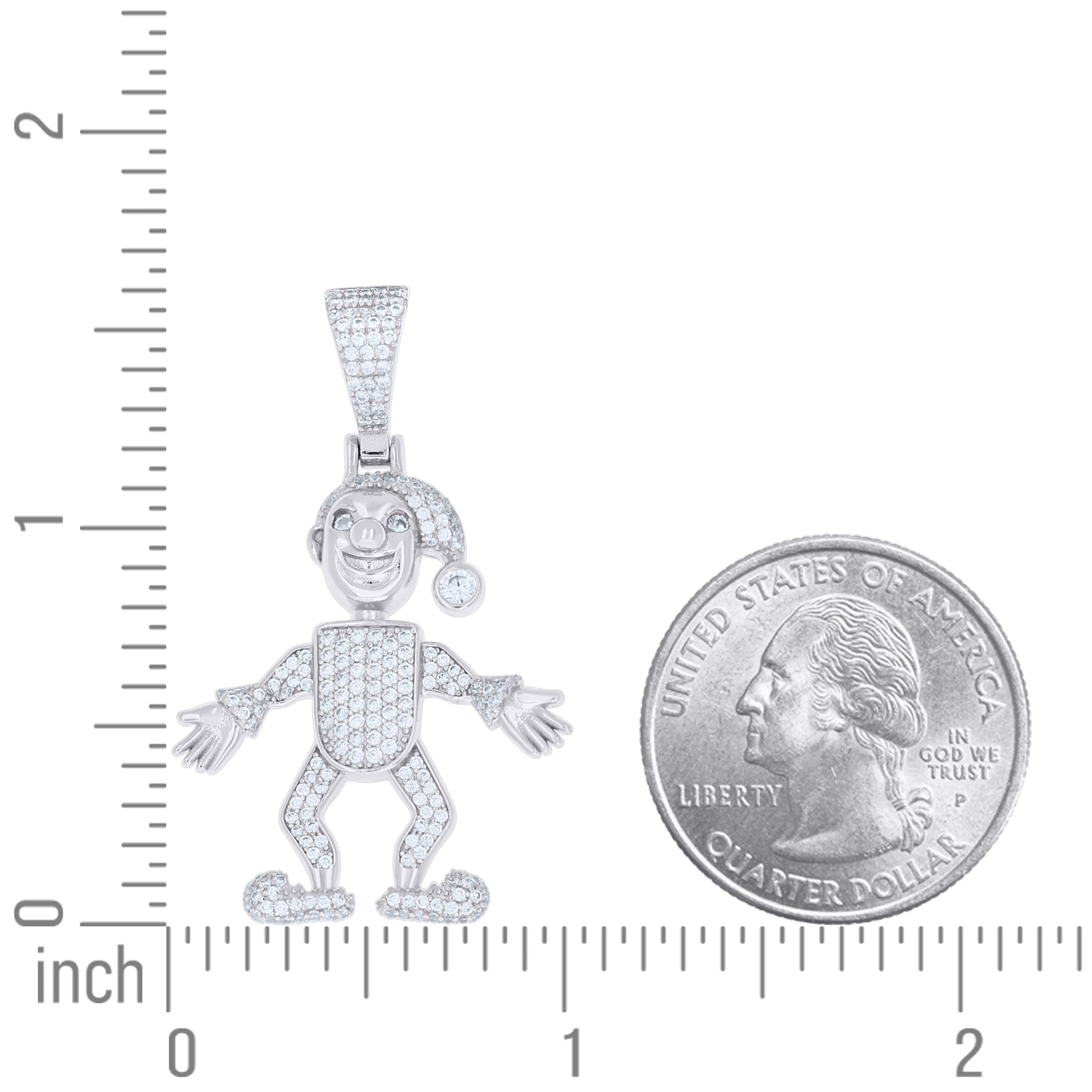 925 Sterling Silver Mens Cubic-Zirconia Clown Jester Character Pendant