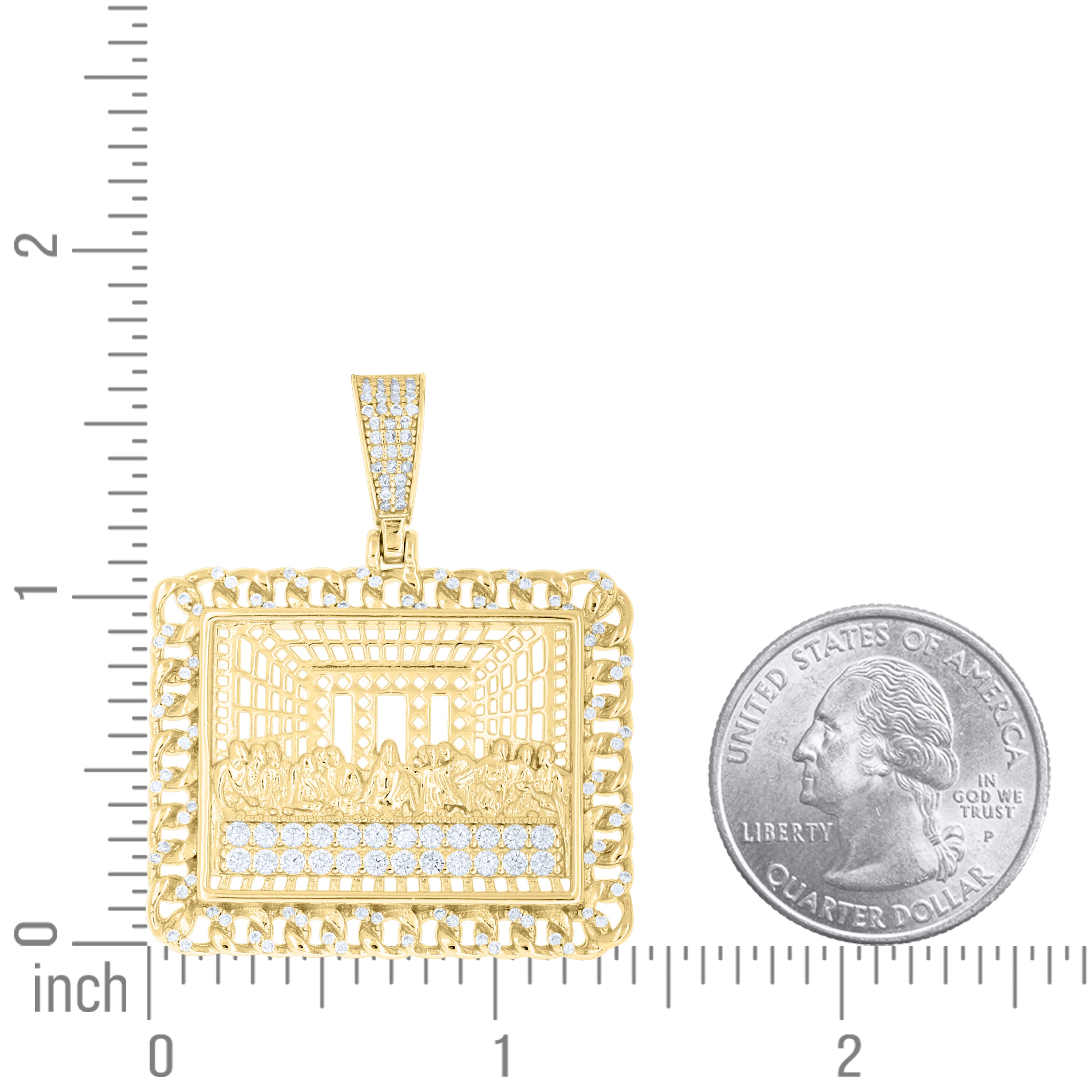 925 Sterling Silver Yellow-tone Men Cubic-Zirconia Last Supper Religious Charm Pendant