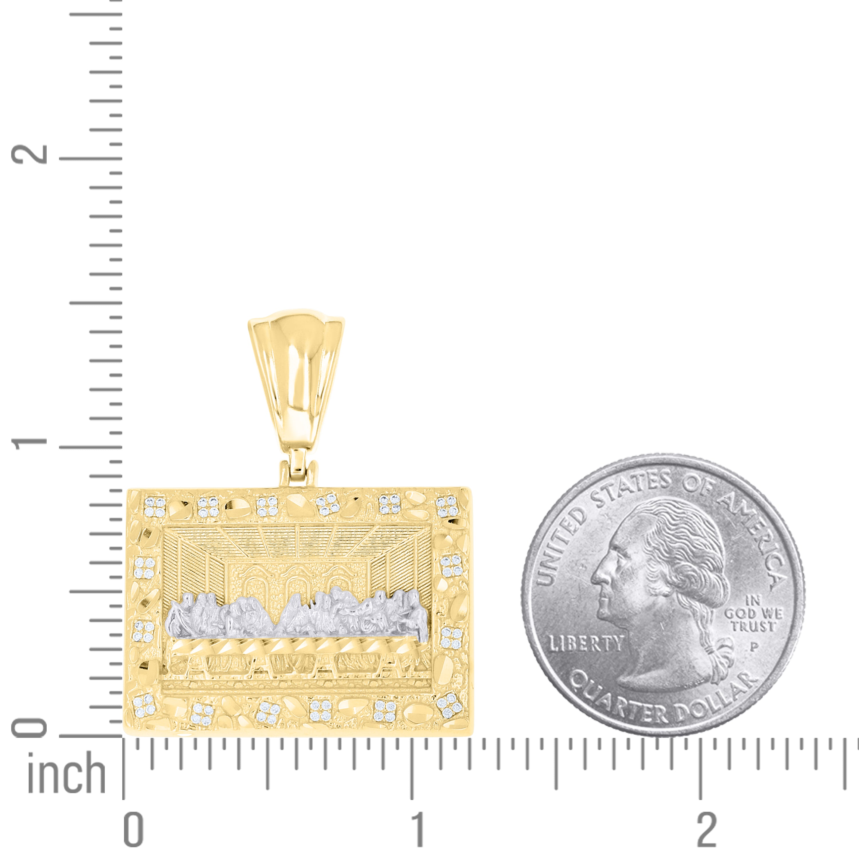 925 Sterling Silver Yellow-tone Men Cubic-Zirconia Last Supper Religious Charm Pendant