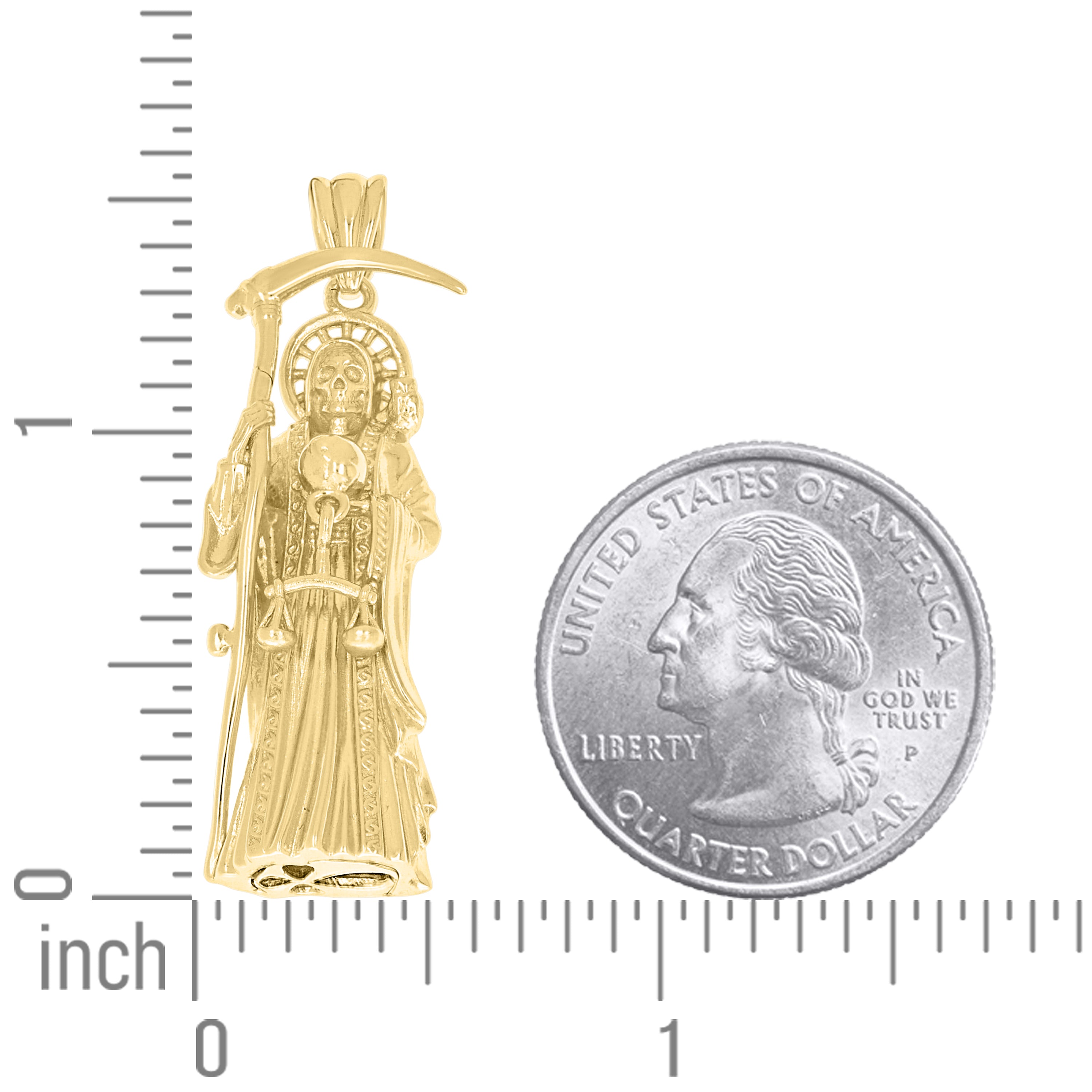 925 Sterling Silver Yellow-tone Men Grim Reaper Death Angel Religious Charm Pendant