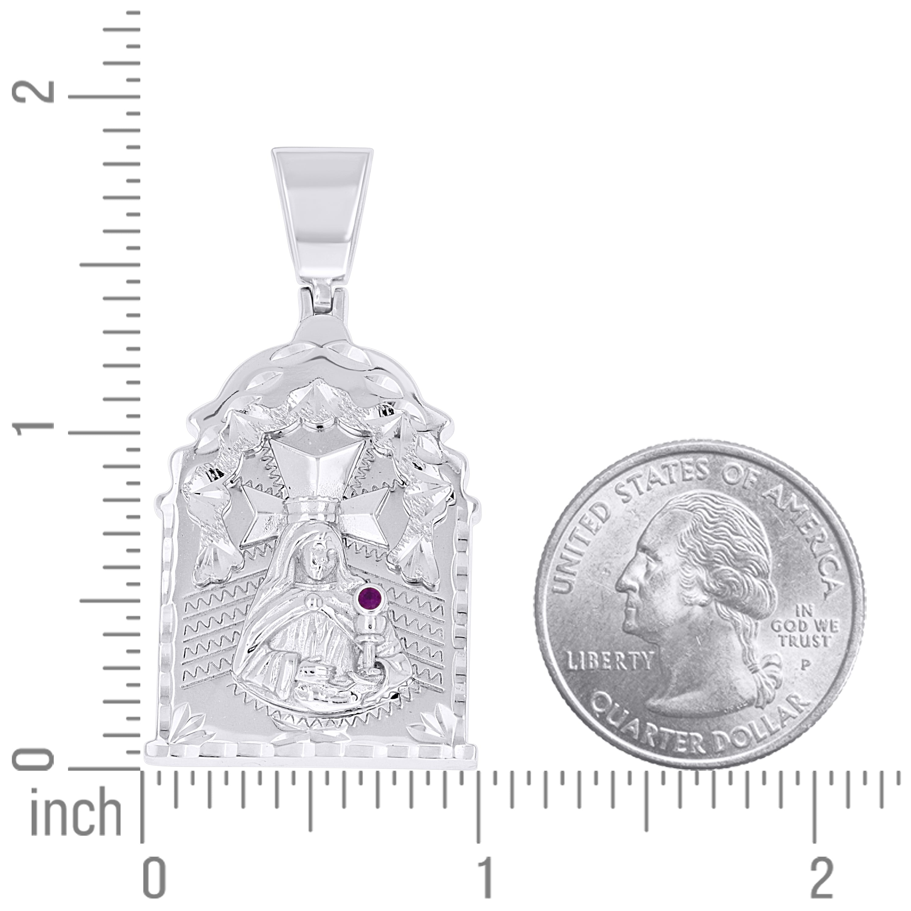 925 Sterling Silver Men Purple Cubic-Zirconia St. Barbara Religious Charm Pendant