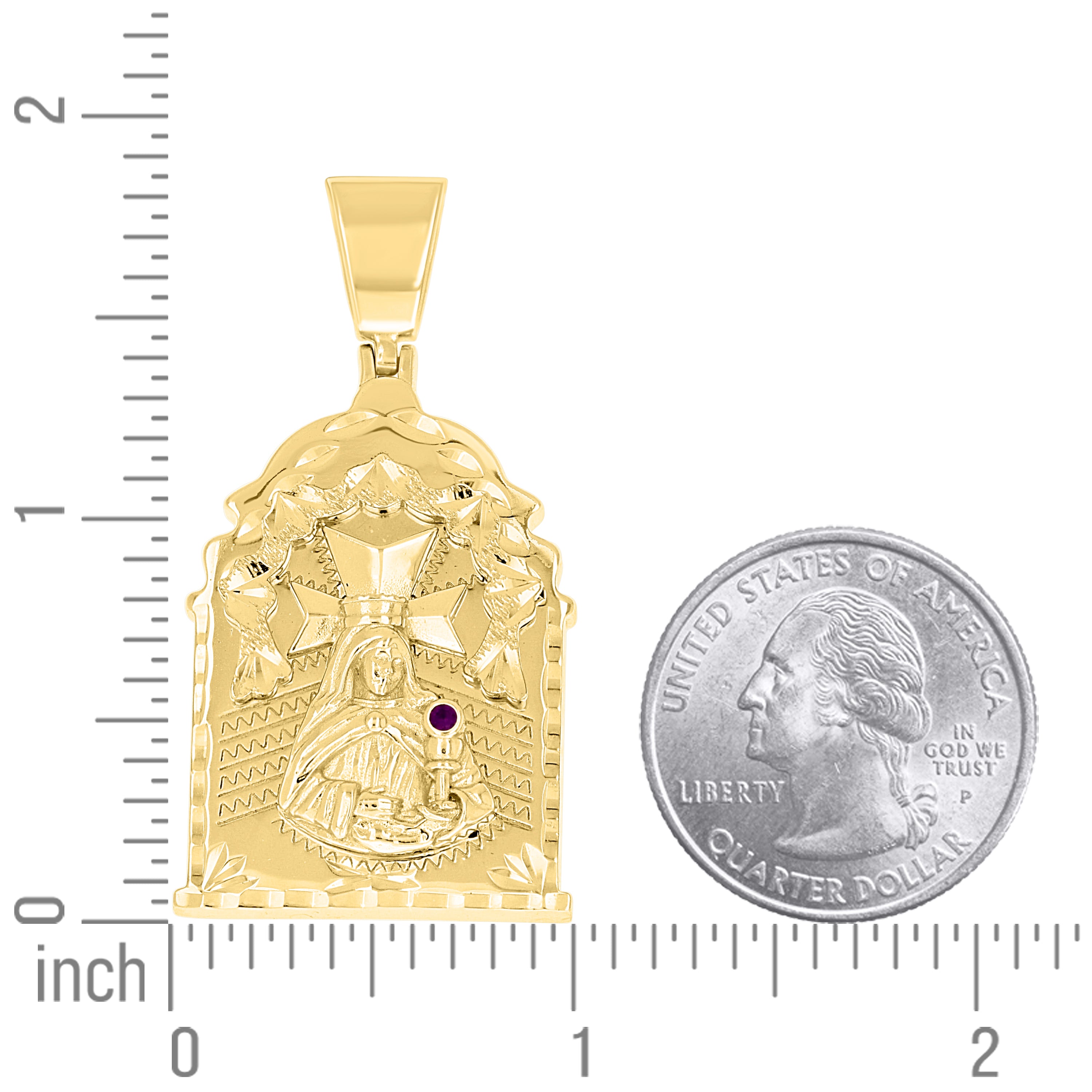 925 Sterling Silver Yellow-tone Men Purple Cubic-Zirconia St. Barbara Religious Charm Pendant