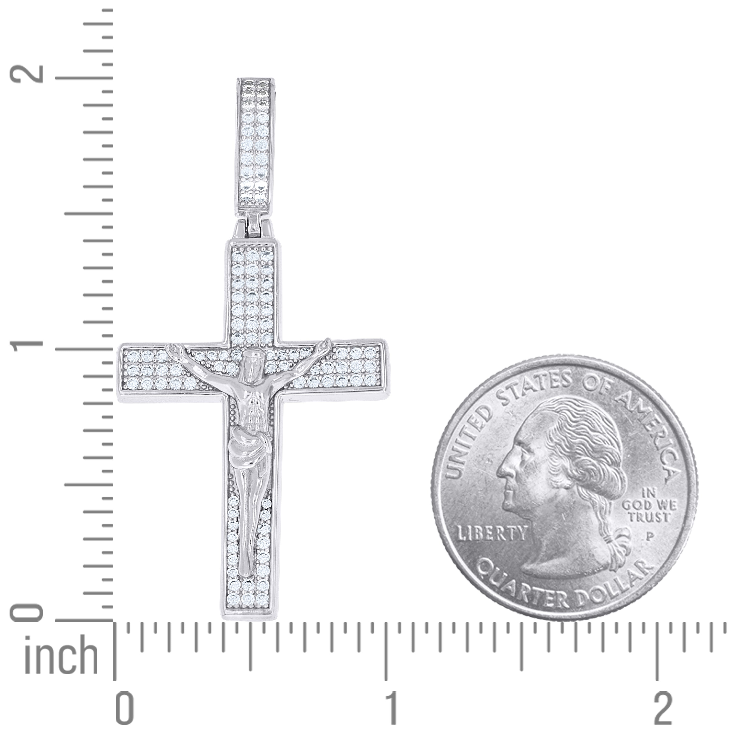 925 Sterling Silver Unisex Cubic-Zirconia Crucifix Cross Religious Charm Pendant