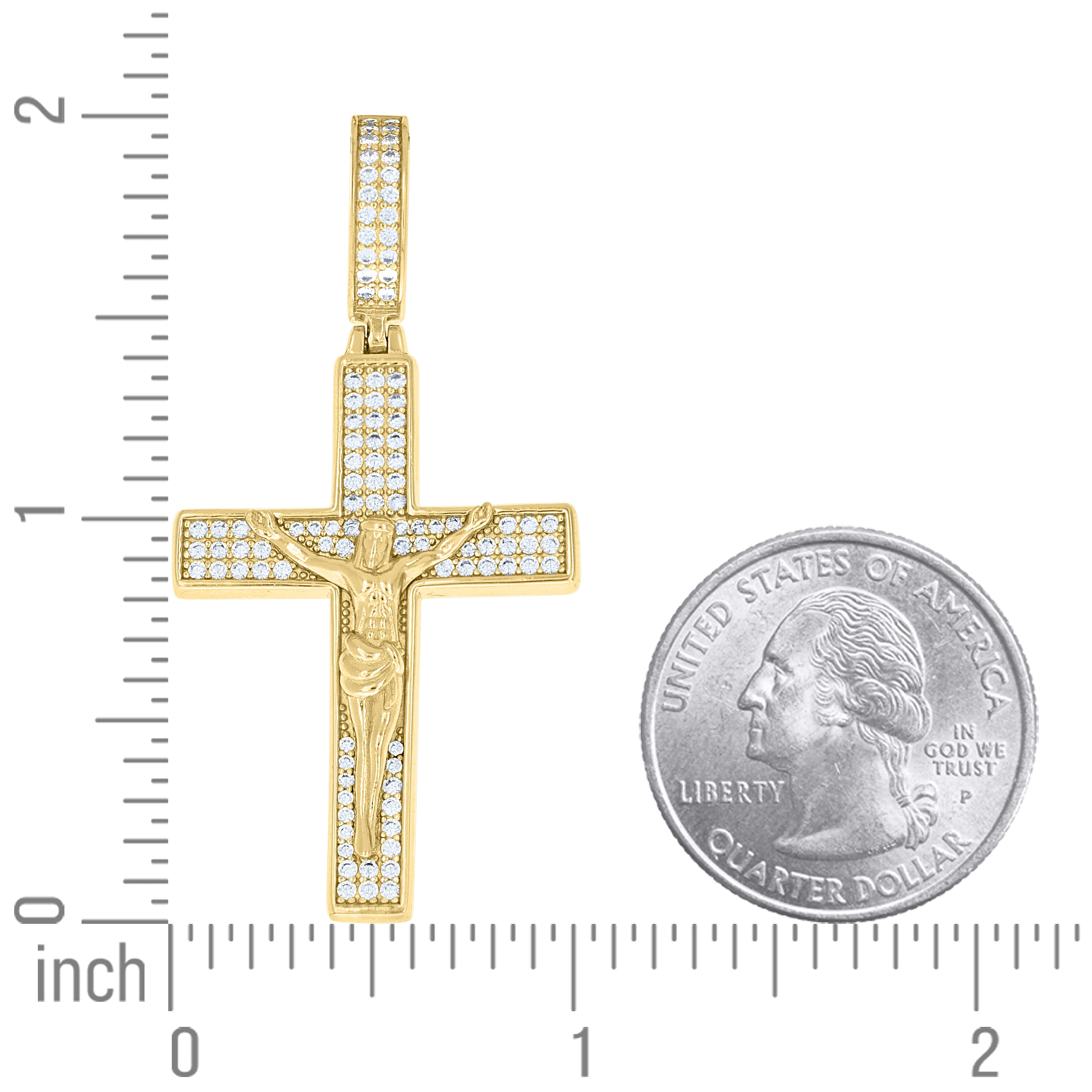 925 Sterling Silver Yellow-tone Unisex Cubic-Zirconia Crucifix Cross Religious Charm Pendant