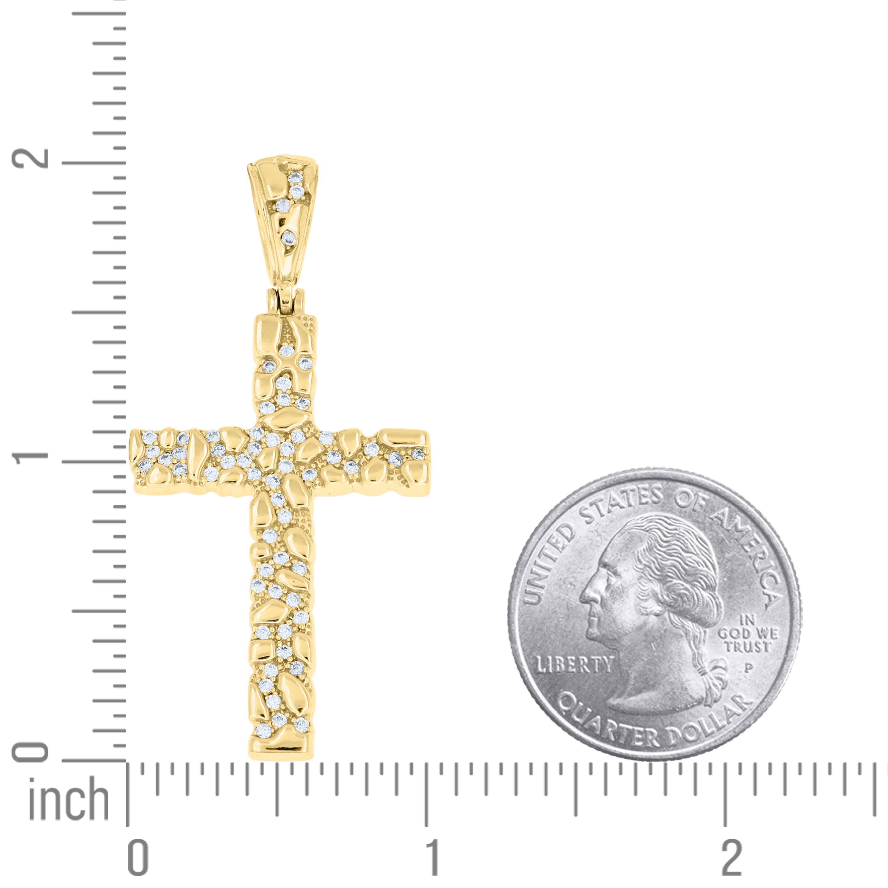 925 Sterling Silver Yellow-Tone Unisex Cubic-Zirconia Nugget Cross Religious Pendant